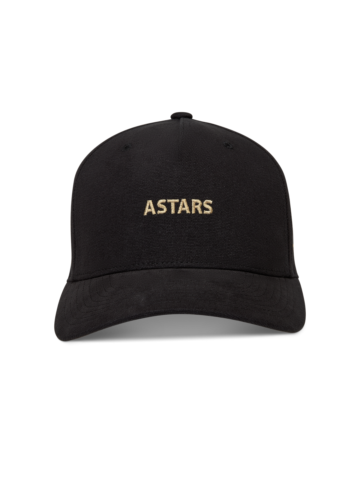 Alpinestars County Canvas hatt, svart med guldbroderad ASTARS-logotyp, böjd skärm och strukturerad krona