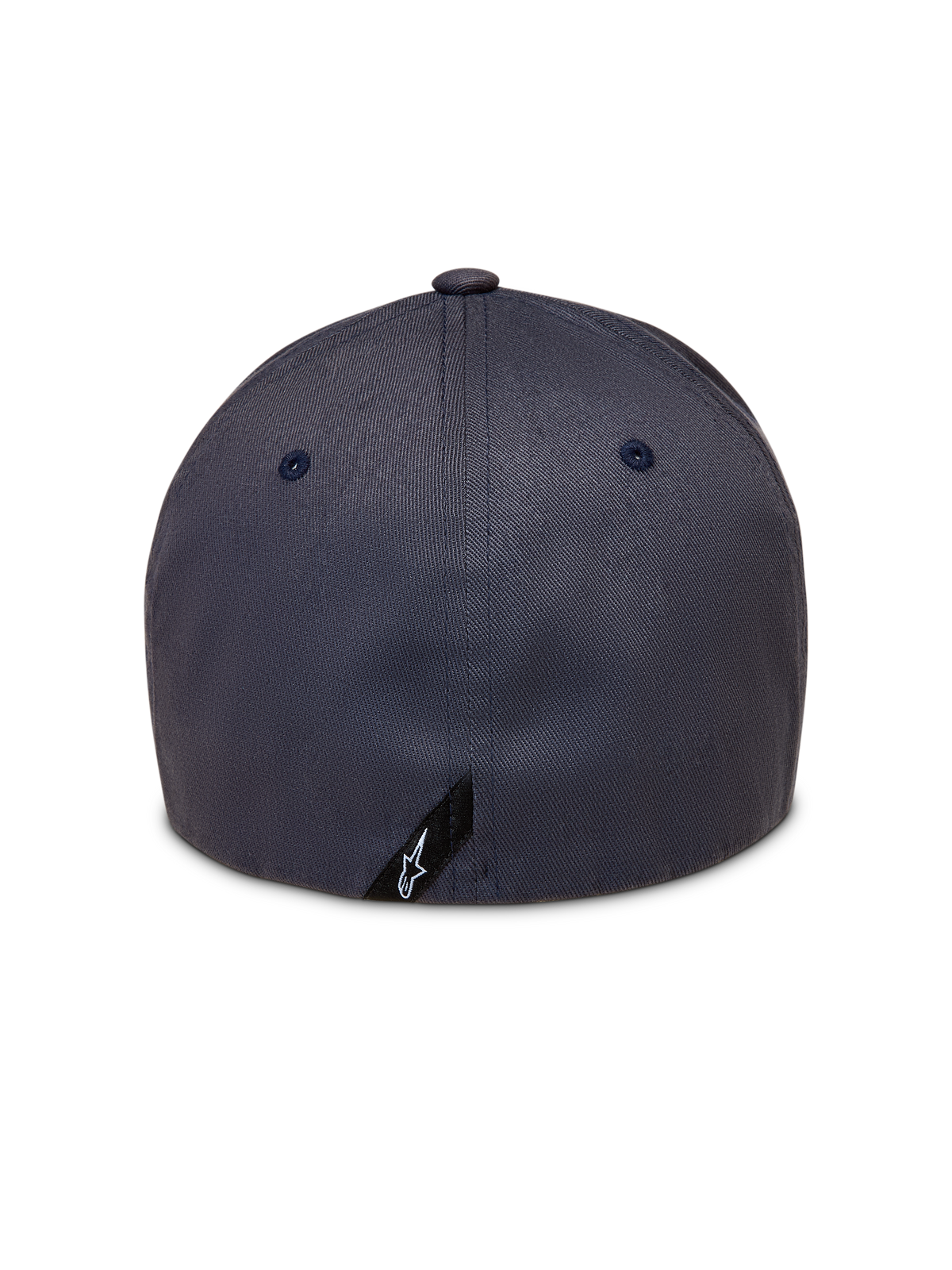 Alpinestars Maze-hatt, mörkgrå twillkeps för vardagsbruk, vy bakifrån med flexibelt bakstycke och liten Astars-logotyp
