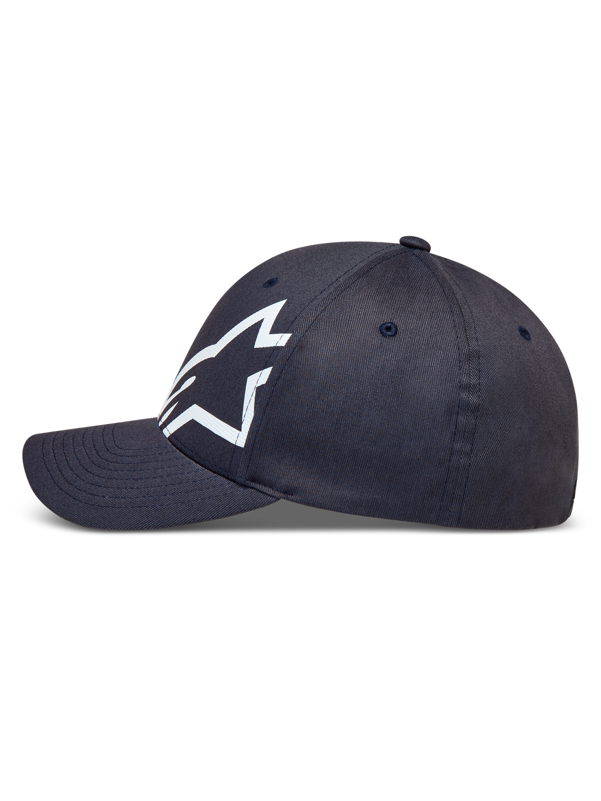 Alpinestars Maze keps, mörkgrå sportskeps med böjd skärm och vit texturerad Astars-logotyp på twilltyg
