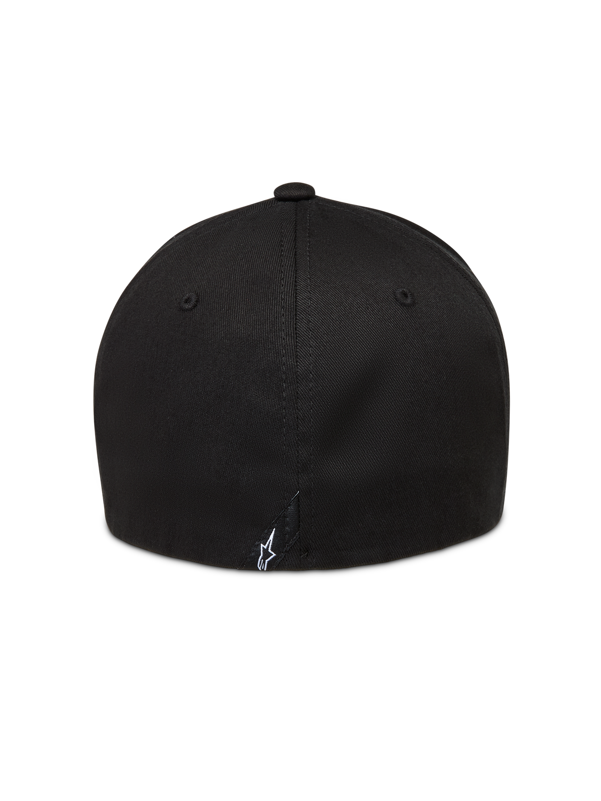 Alpinestars Arclight keps sedd bakifrån, svart med strukturerad krona och en liten vit broderad Astars-logotyp.