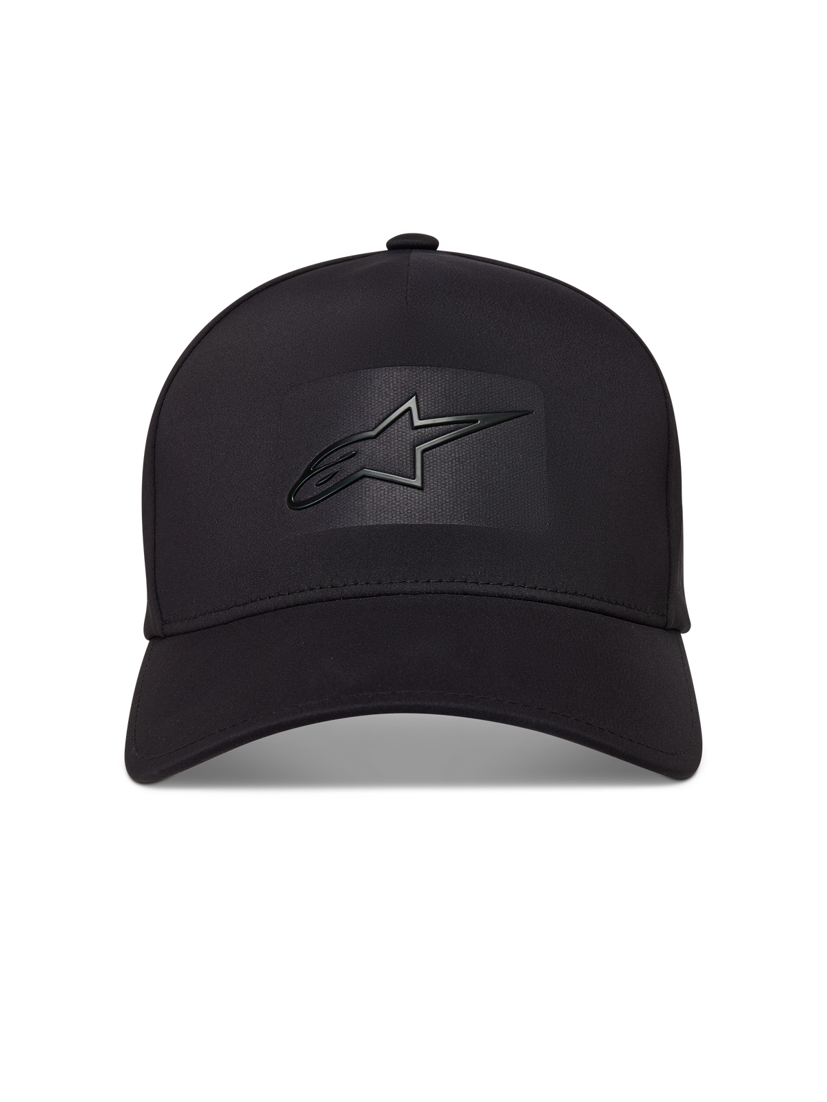Alpinestars Algo Perf Adjustable Hatt, svart sportkeps med böjd skärm, strukturerad krona och sonic weld-logotyp.