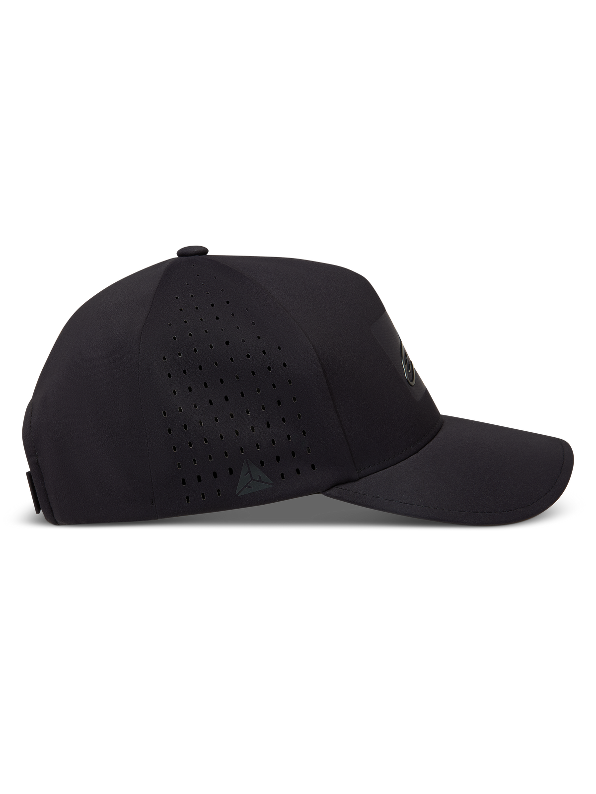 Alpinestars Algo Perf Adjustable keps, svart sportkeps med sidoperforering, tekniskt tyg och böjd skärm.