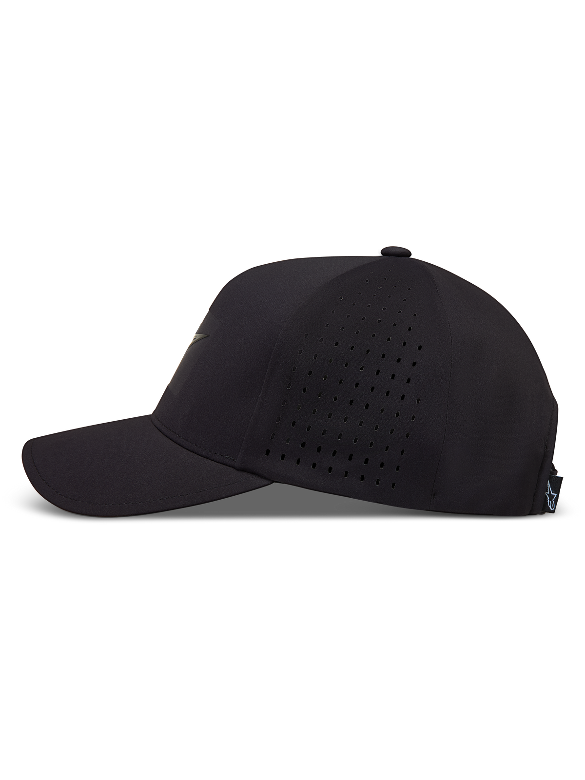 Alpinestars Algo Perf Adjustable keps, svart med böjd skärm och perforerade sidopaneler för god andningsförmåga.