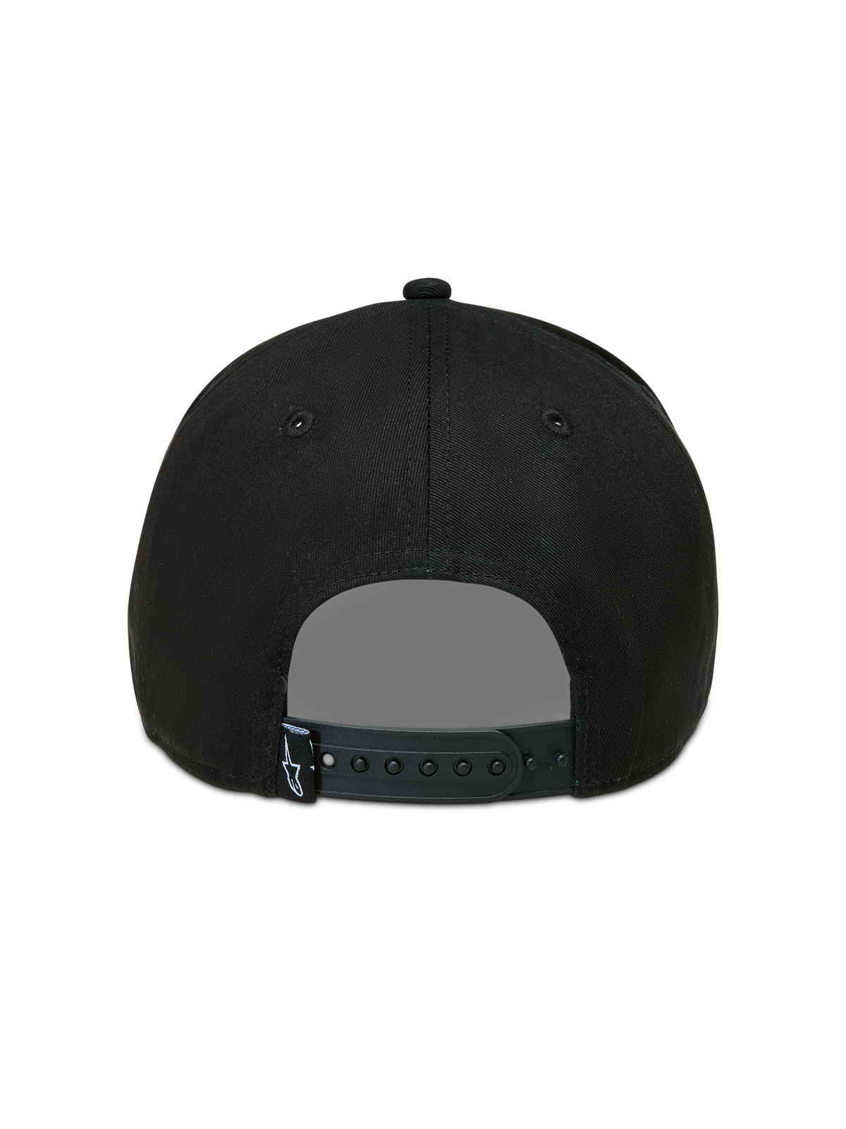 Alpinestars Acme Snapback hatt, svart keps sedd bakifrån med justerbart snapback-spänne och liten logotyp.