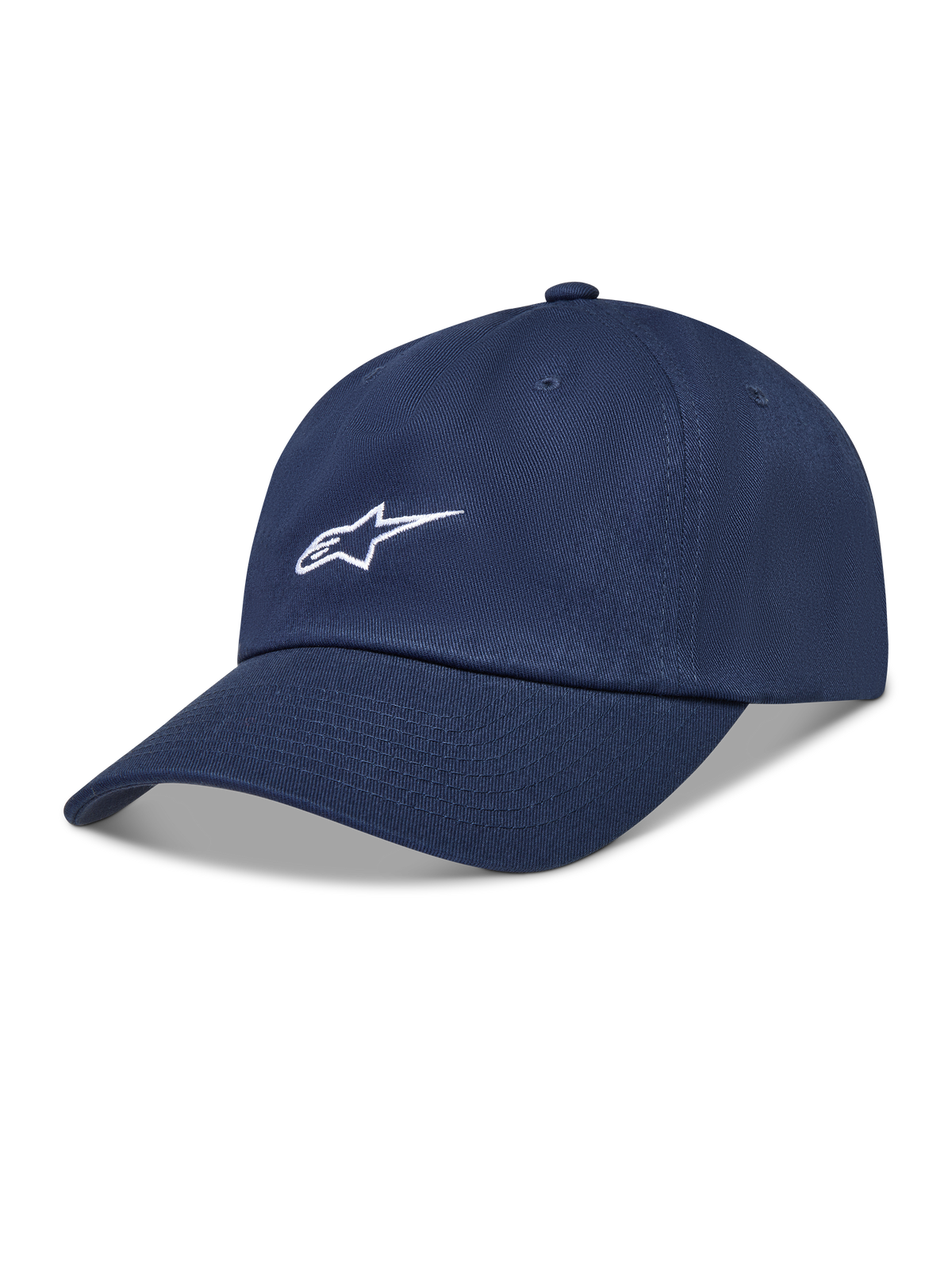 Alpinestars Dylan Dad hatt, mörkblå sportkeps i twill med vit broderad Astars-logotyp och böjd skärm.