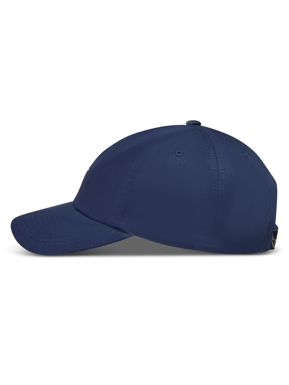 Alpinestars Dylan Dad hatt, marinblå keps i twill med böjd skärm och ostrukturerad låg krona, sidovy.
