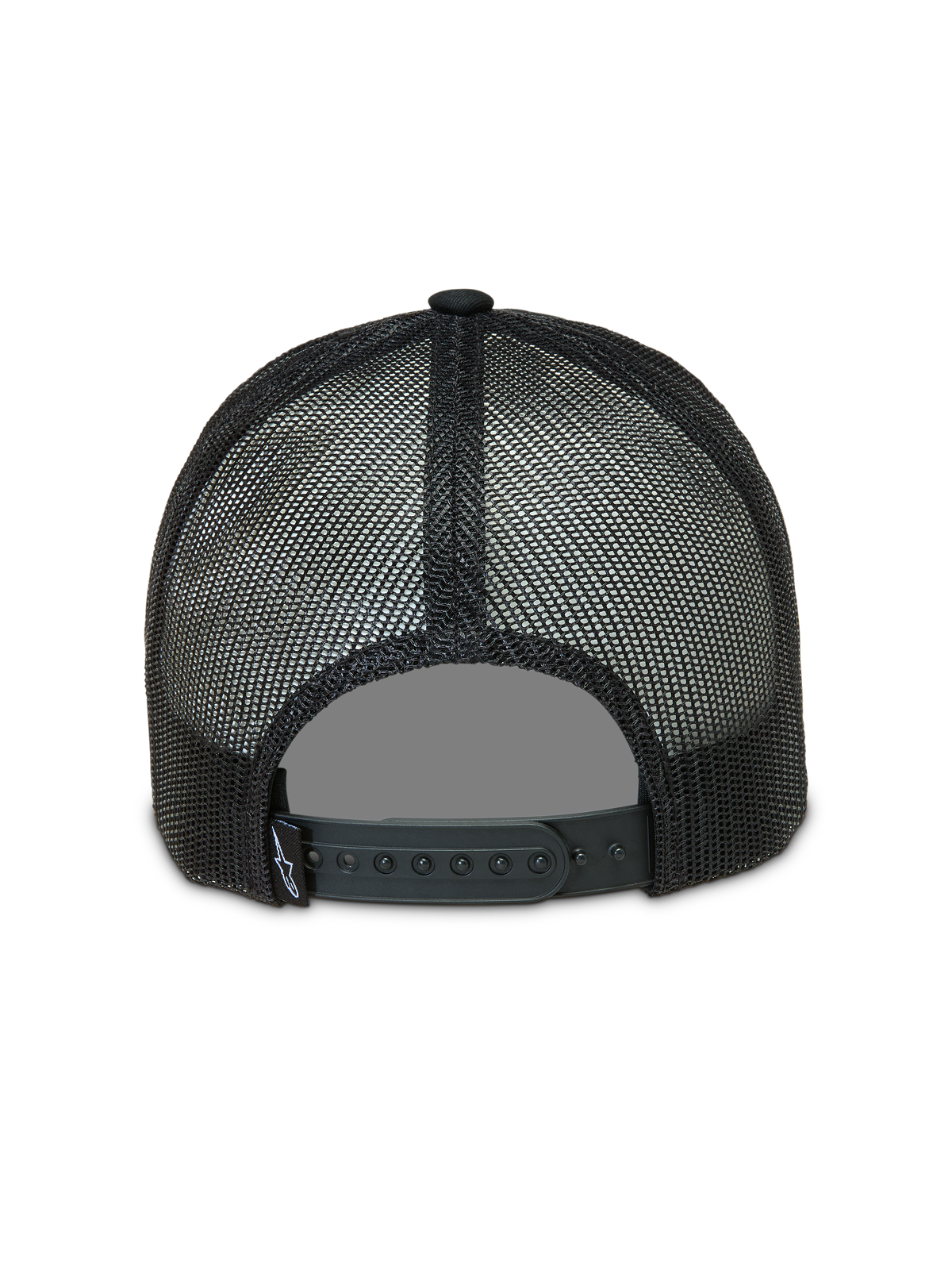 Alpinestars Baron Trucker keps, svart baksida med andningsbar mesh och justerbar snapback-stängning.