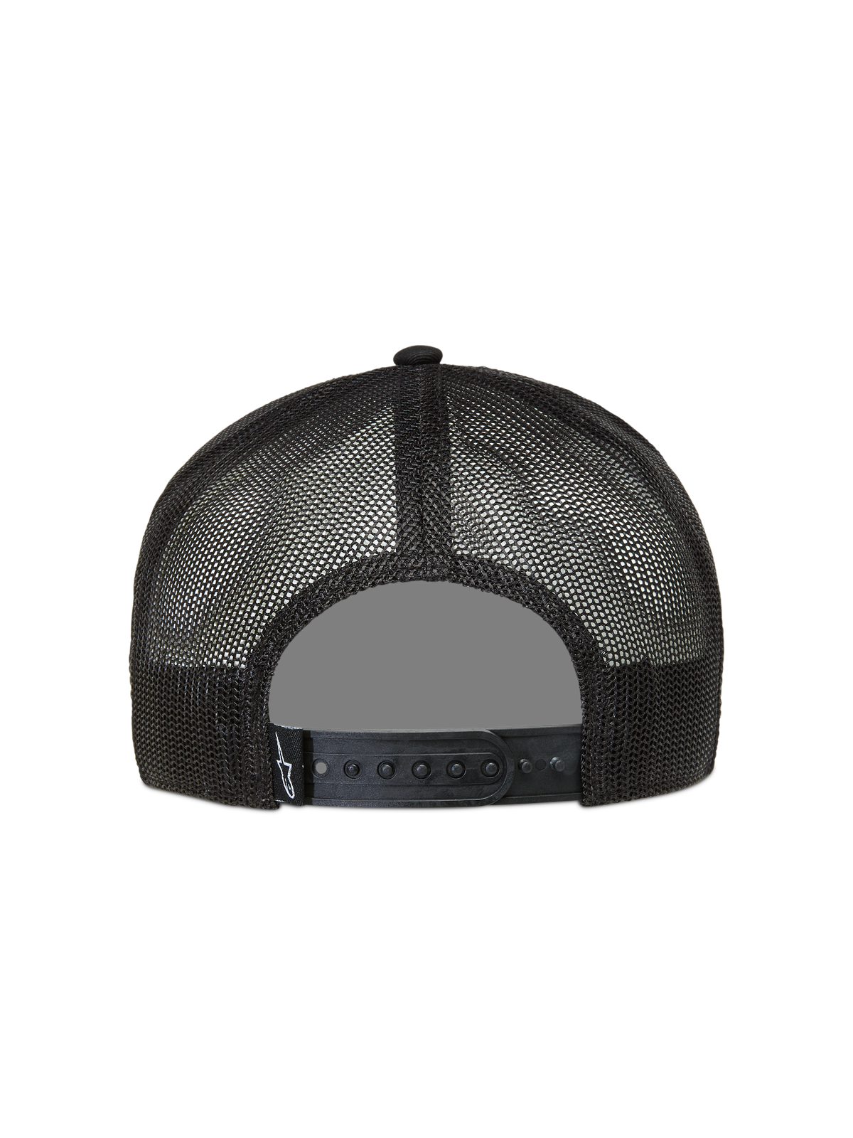 Alpinestars Ten Trucker keps, svart sportkeps med ventilerande nätrygg och justerbar snapback-stängning.