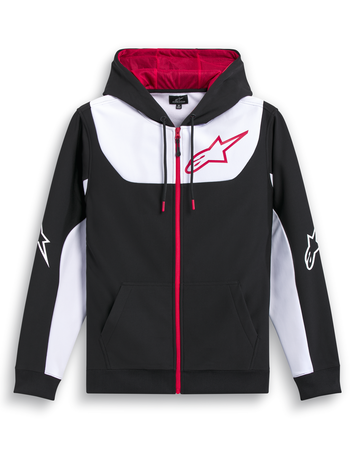Alpinestars Sessions V3 huvtröja, zip-front sportjacka i svart, vitt och rött med meshfodrad huva och stor bröstlogga