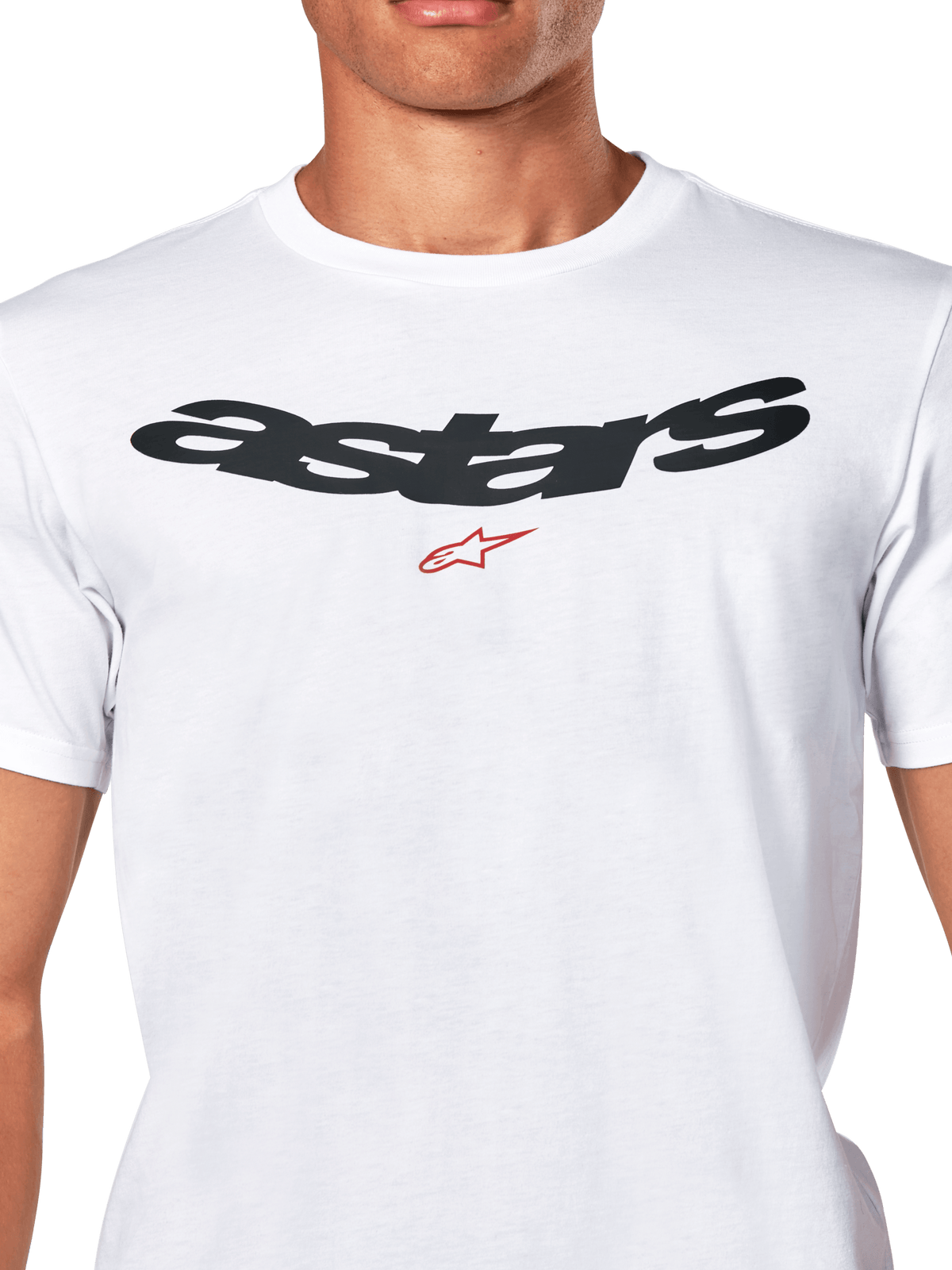 Alpinestars Elliptic CSF Tee, kortärmad t-shirt, vit, svart bågat Astars-logotyp med röd symbol på bröstet, avslappnade motorsportkläder