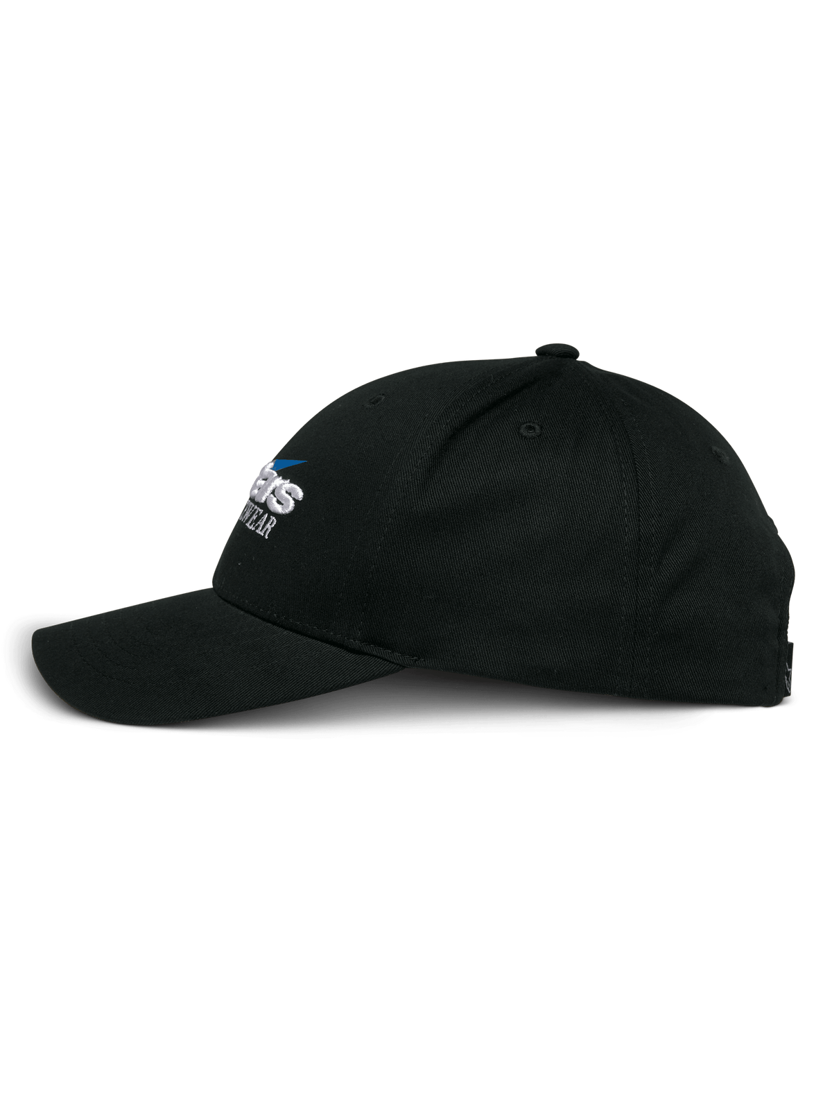 Alpinestars Profile keps, snapback-keps, svart, sidoprofil, strukturerad krona med böjd skärm, broderad Alpinestars-logotyp, avslappnad motorsportinspirerad huvudbonad
