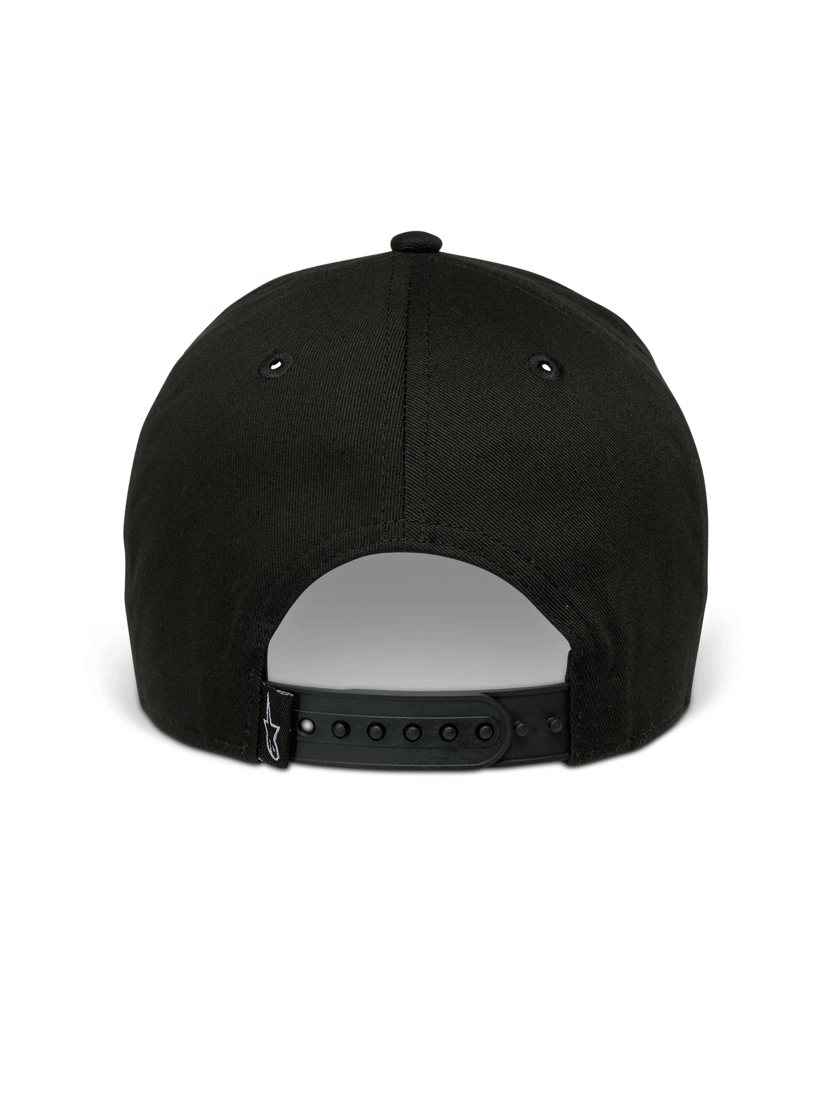 Alpinestars Metal Logo Keps, snapback-keps, svart, vy bakifrån som visar justerbar snapback-knäppning och liten vävd logotypetikett, vardaglig motorsportinspirerad streetwear.