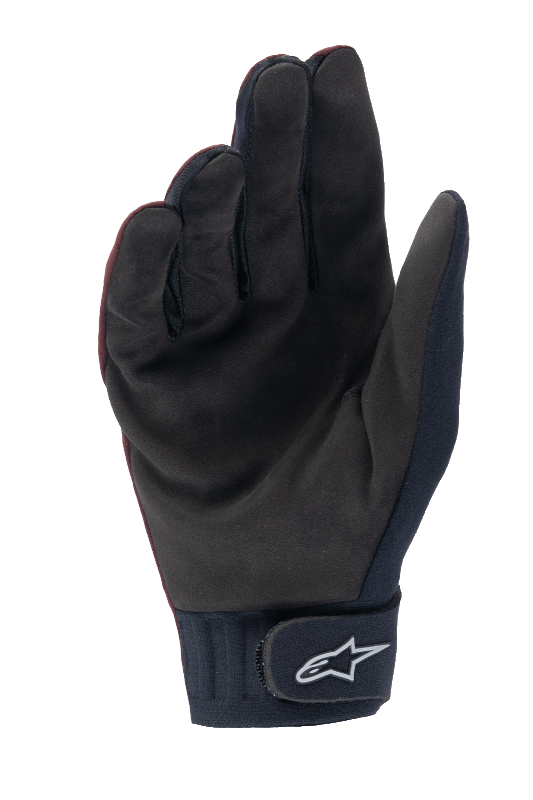 Alpinestars A-Dura Thermal Gloves, MTB Gloves, Dark Burgundy and Black, palm view showing synthetic suede, neoprene cuff with hook-and-loop strap and white Astar logo, designed for cold-weather mountain bike riding