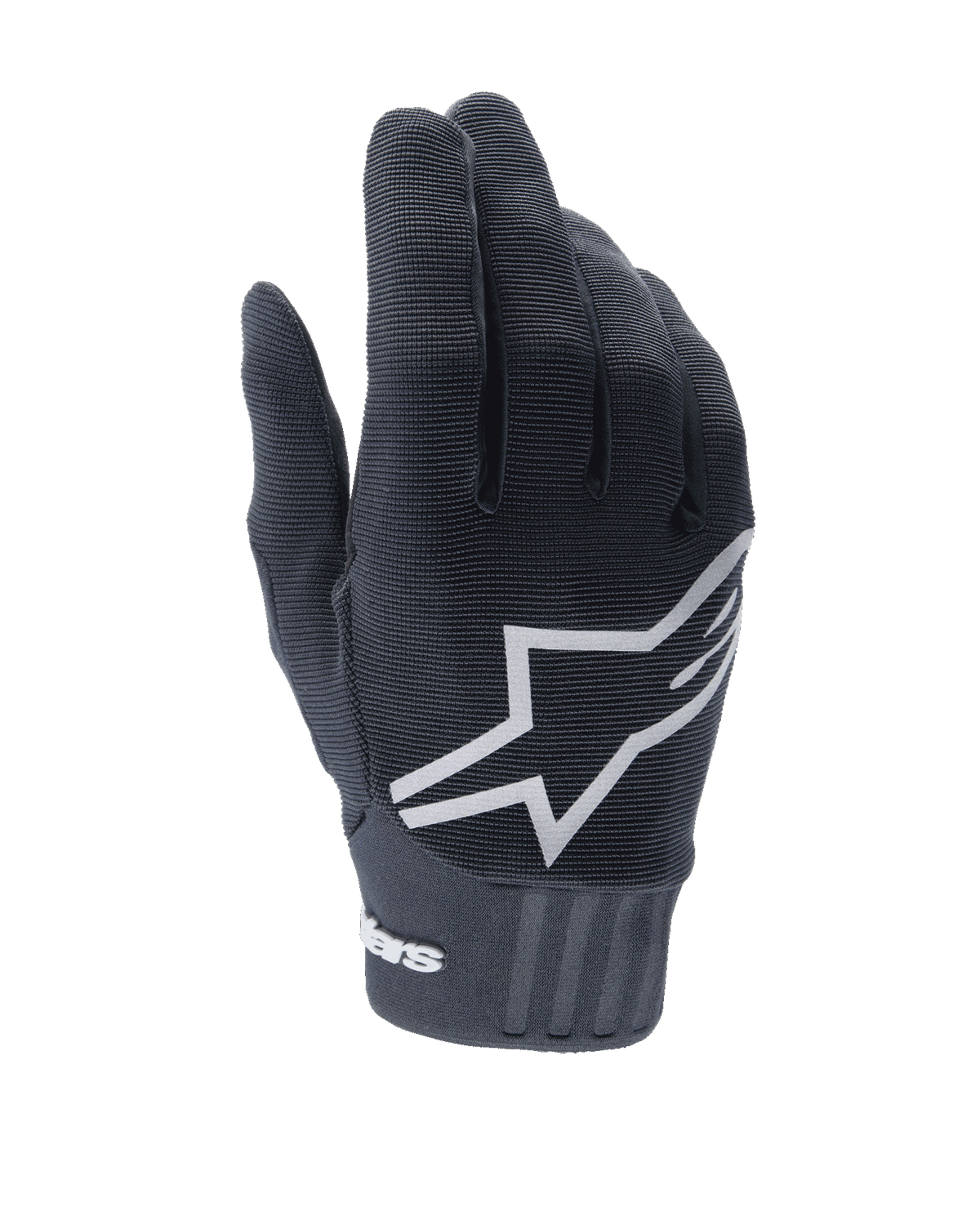 Alpinestars Stella A-Dura damhandskar, svarta MTB-handskar, framträdande vit stjärnlogotyp på ovansidan, ribbad textiltextur, åtsittande passform med neoprenmanschett för mountainbike