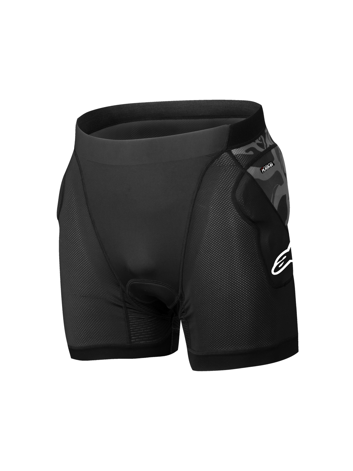 Alpinestars A-Motion Plasma skyddande boxershorts, svarta MTB-skyddsshorts med CE-certifierade höftskydd och andningsbart stretchmesh