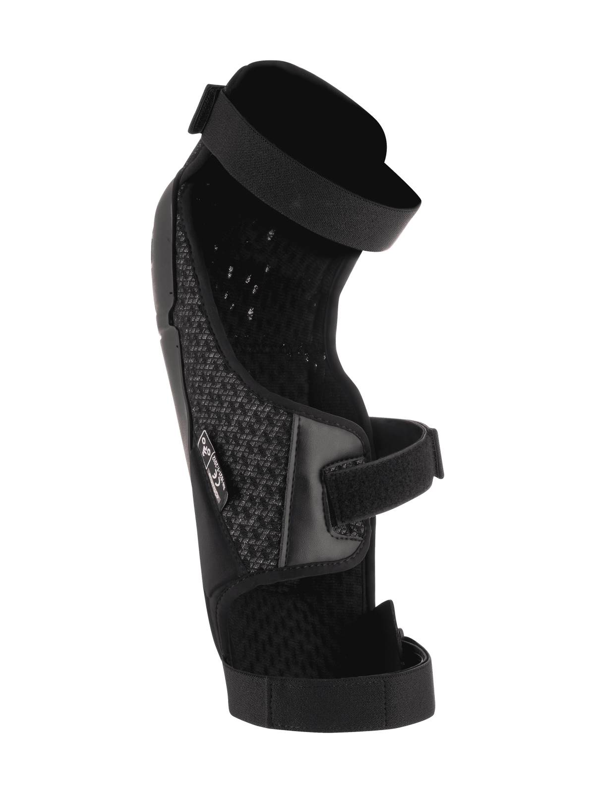 Alpinestars Bionic Plus Knee/Shin Protectors, Black, interior view showing 3D mesh padding and dual strap system, ergonomic asymmetrical construction for motocross and mountain bike protection