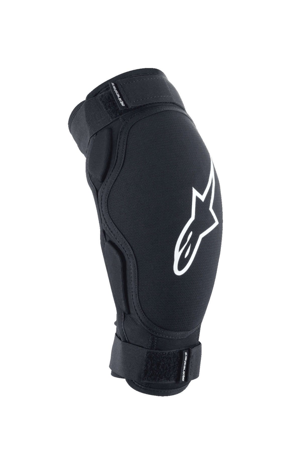 Alpinestars A-Impact Plasma Pro armbågsskydd, MTB-skyddsutrustning, svart med vit logotyp, med dubbla justerbara kardborreband och en ergonomisk förböjd design