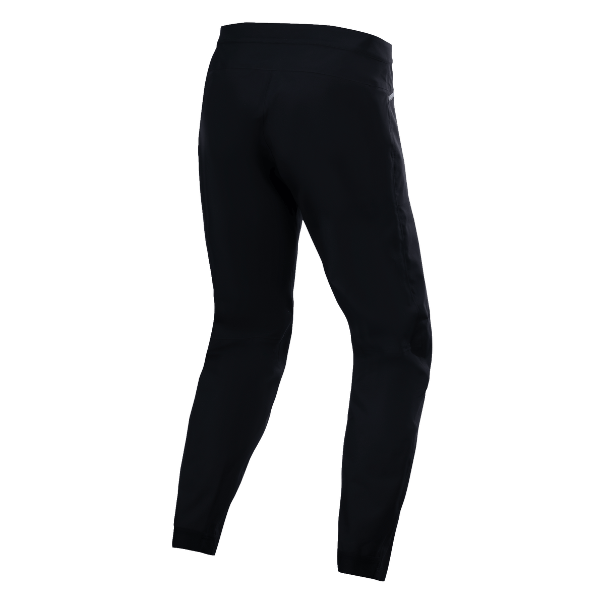Alpinestars A-Dura Waterproof Pants, svarta, vy bakifrån som visar teknisk textilkonstruktion, mountainbikebyxor med 20k vattentäthetsklassning, hållbart stretchmaterial för terrängkörning i våta förhållanden