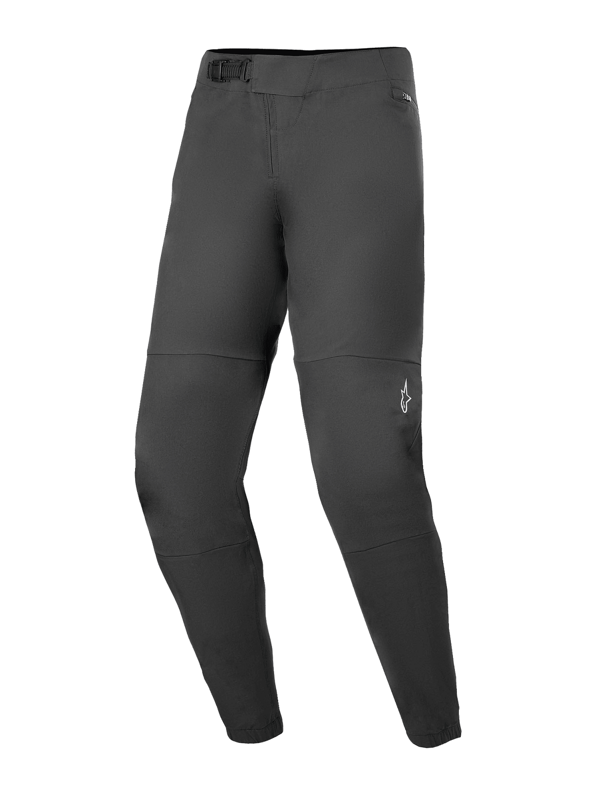 Alpinestars A-Dura Elite byxor, mountainbikebyxor, svarta, med spännsystem med spärr framtill, dragkedjeförsedda meshfodrade fickor och elastiska muddar, liten vit Alpinestars-logotyp på vänster ben, slitstark Cordura-tygdesign för terrängcykling
