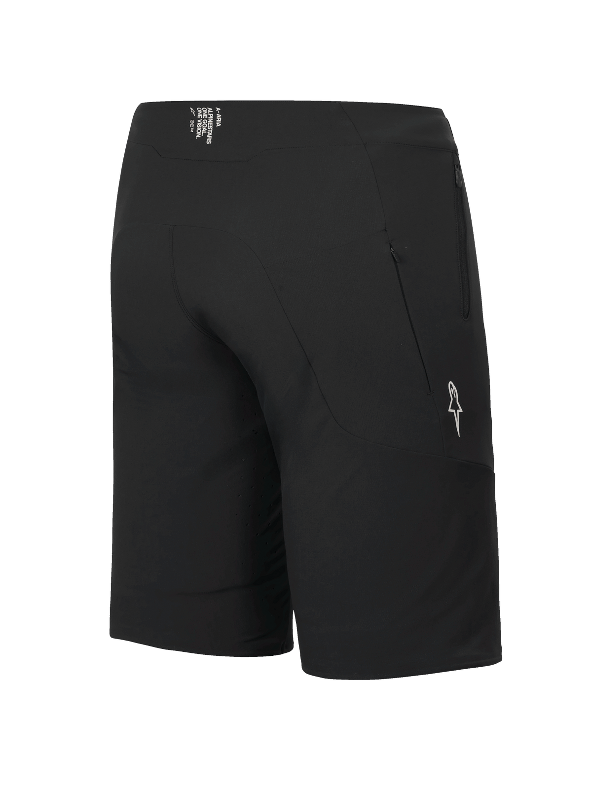 Alpinestars A-Aria Elite Shorts, MTB Shorts, Black Titanium, rear-side view showing zippered pocket and white star logo, performance fit for cycling