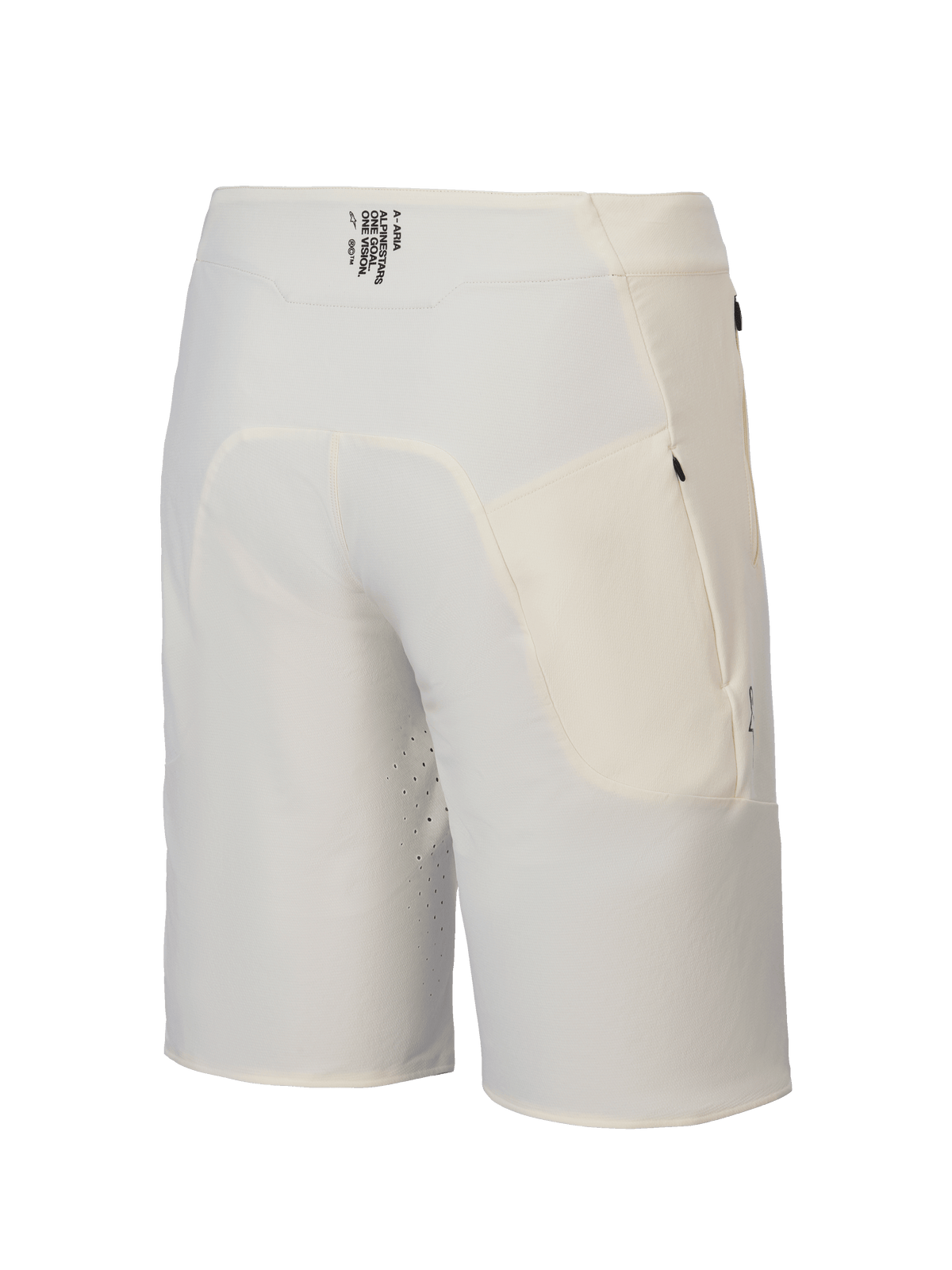 Alpinestars A-Aria Elite shorts, mountainbike shorts för herrar i ecru, baksida som visar fukttransporterande midjeband med logotyp och fickor med dragkedja