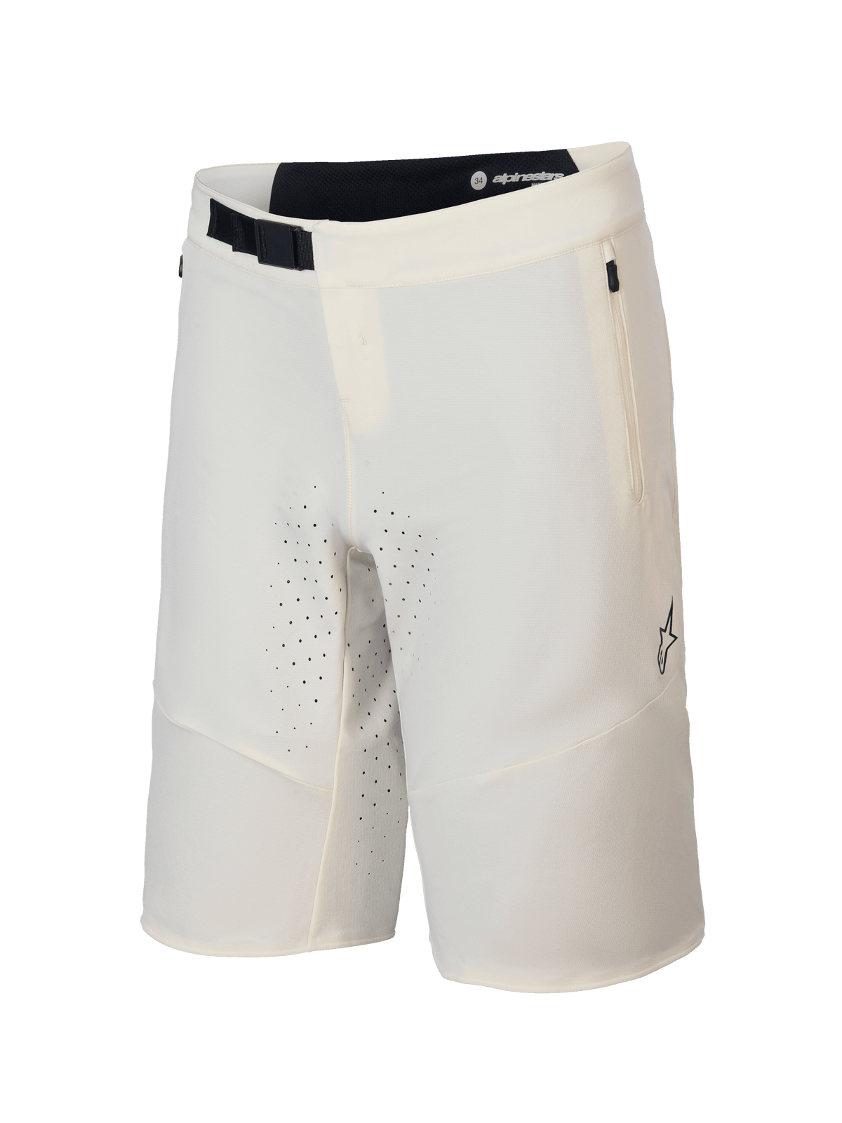 Alpinestars A-Aria Elite shorts, MTB-cykelshorts i ecrufärgat återvunnet tyg med 4-vägsstretch och magnetiskt spänne