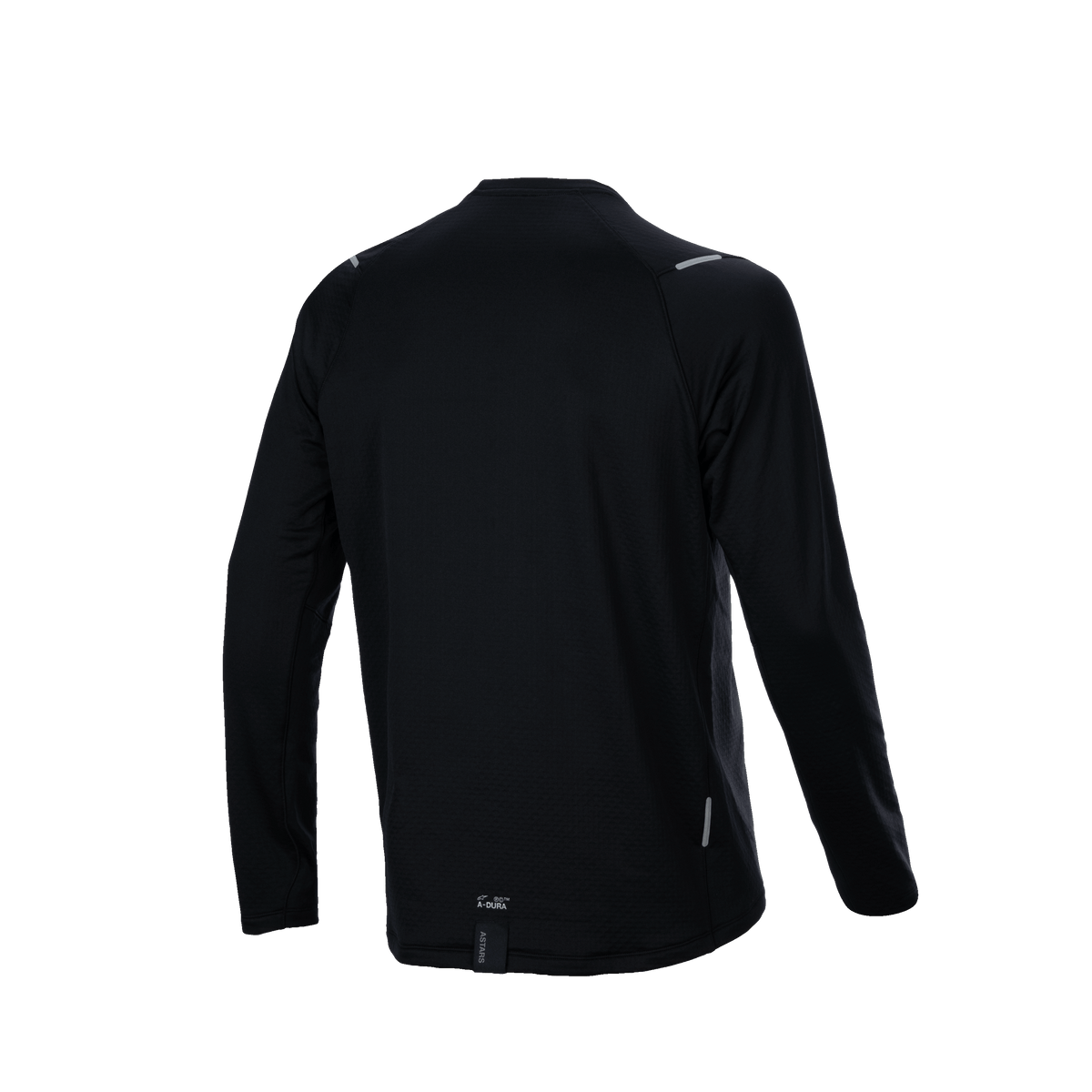 Alpinestars A-Dura Thermal Jersey, Back View, Black, Long Sleeve Mountain Bike Jersey featuring Extended Drop Tail and Textured Insulated Fabric with Small A-Dura Branding and Reflective Accents