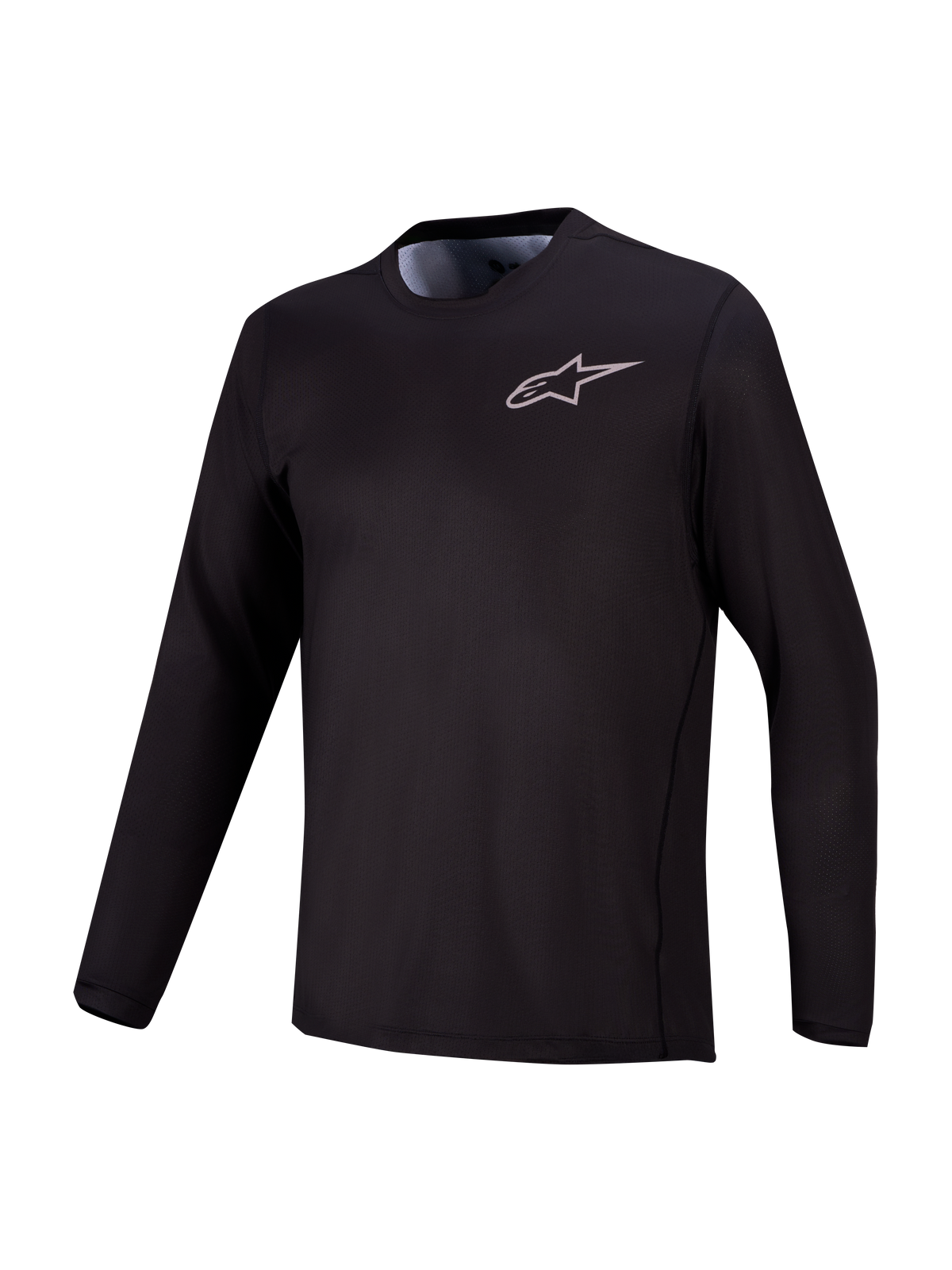 Svart A-Dura Air långärmad MTB-tröja i andningsbar jacquard-mesh med en subtil Alpinestars-logotyp på bröstet.