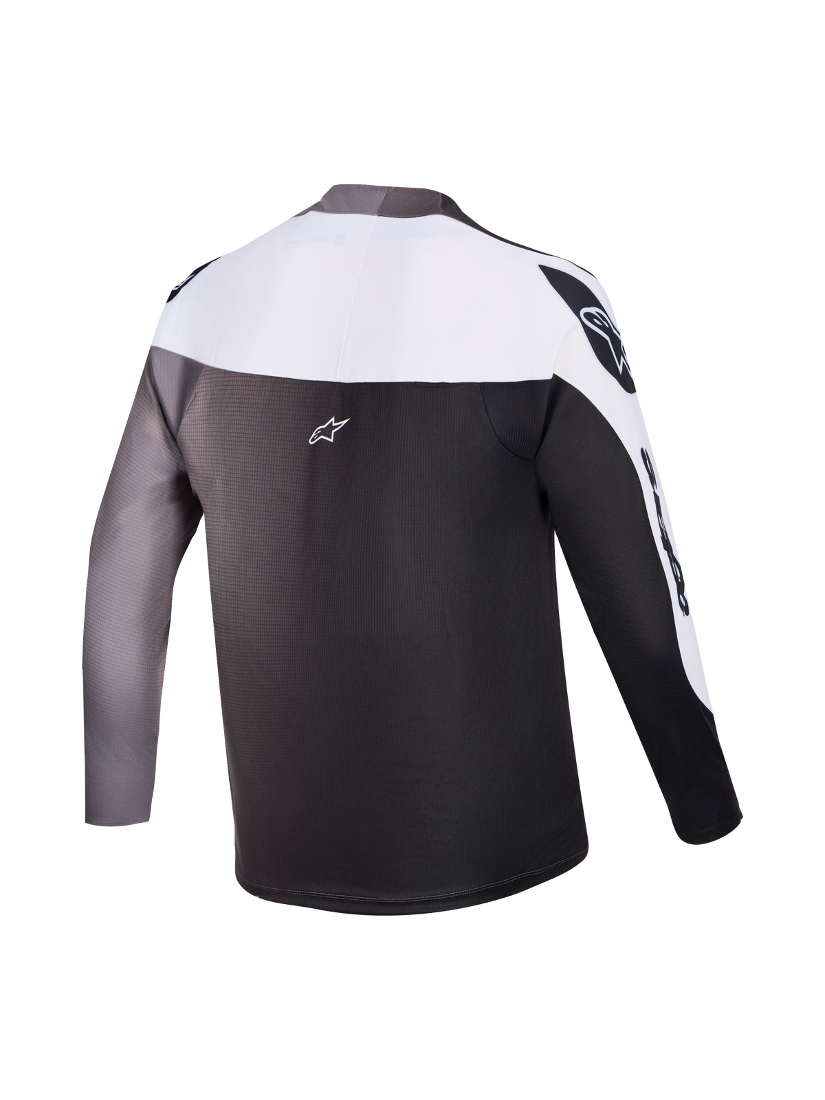 A-Supra Elite Jersey back view, Faded Gray gradient, long-sleeve MTB racing top with signature Alpinestars branding.