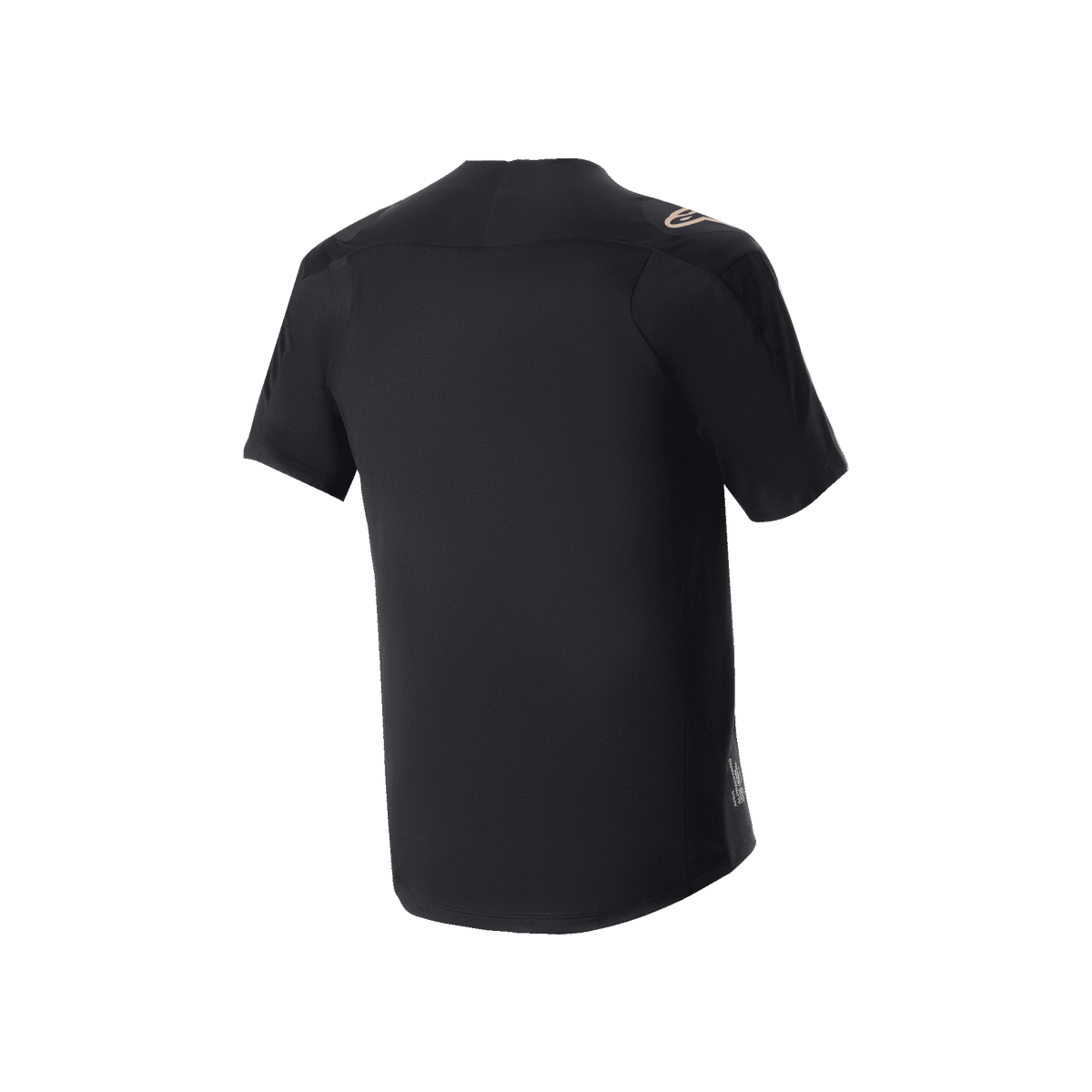 Alpinestars A-Aria Polartec Switch Jersey, kortärmad MTB-tröja, svart, vy bakifrån som visar prestandapassform och förlängd rygg, tekniskt fukttransporterande material för stigcykling