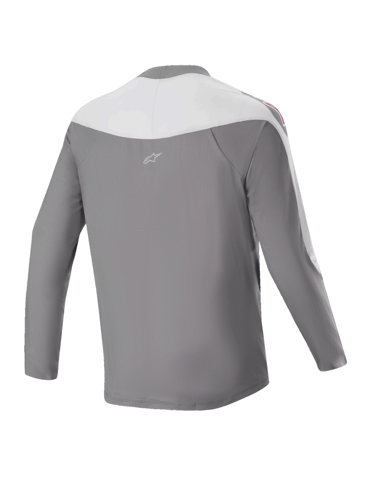 Alpinestars A-Supra Race-tröja - långärmad, MTB-tröja, mörkgrå och vit, baksida med liten stjärnlogotyp, röd grafik på axlarna, prestandapassform för terrängkörning