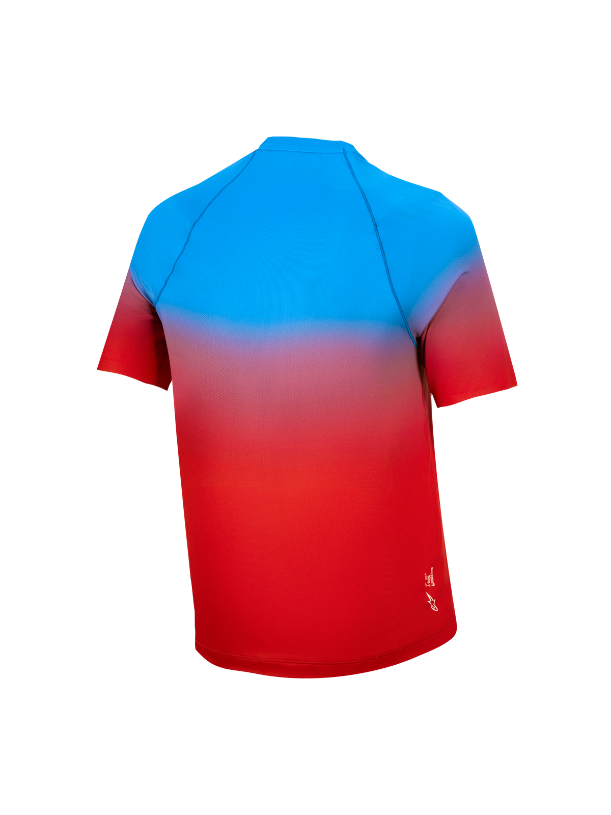 Ungdom A-Dura Astars Tröja 2.0, kortärmad MTB-tröja med röd och blå gradient, sedd bakifrån.