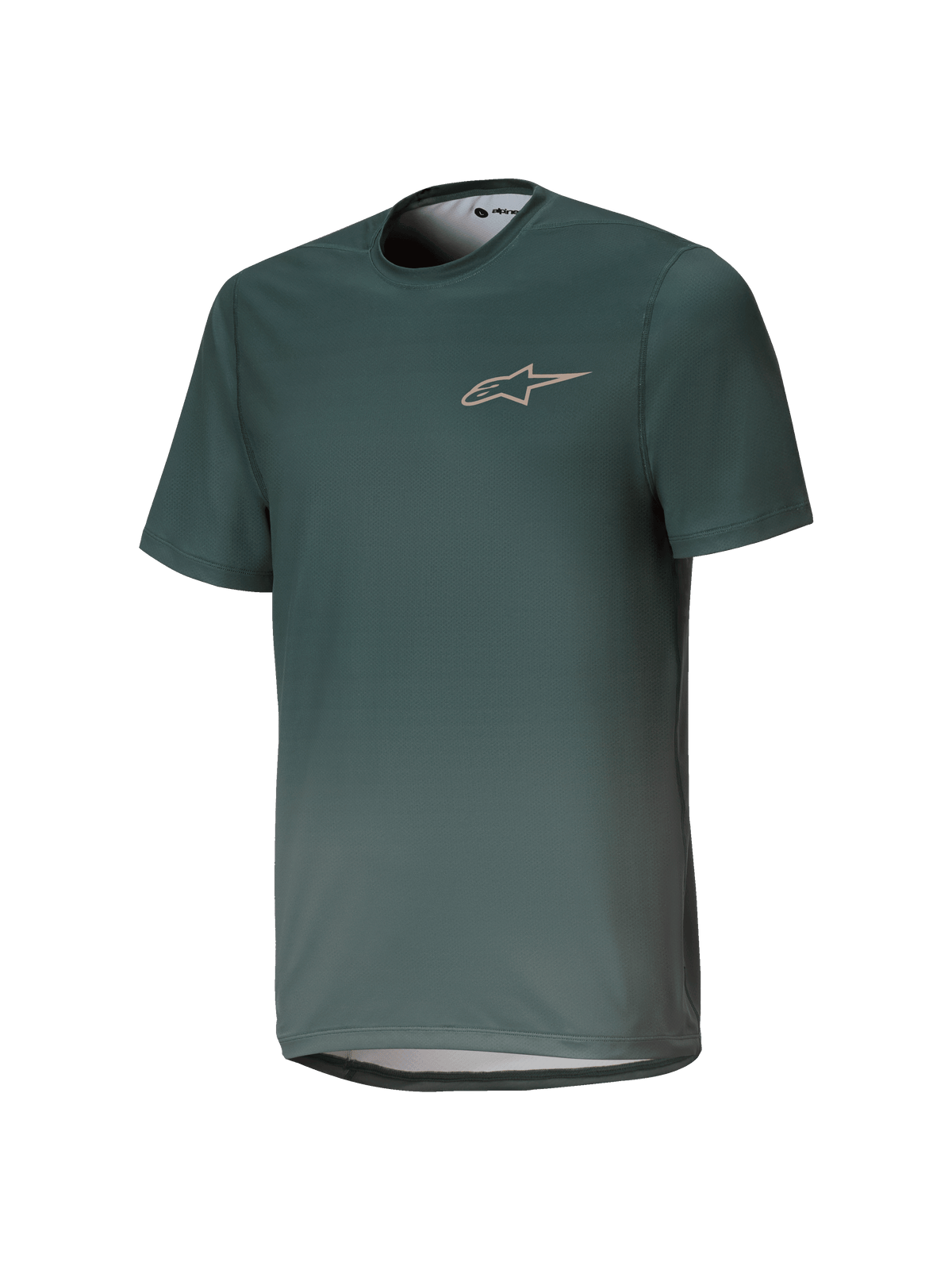 Alpinestars Youth A-Dura Rise kortärmad MTB-tröja för ungdomar, Silver Pine Green, rundhalsad med diskret bröstlogotyp, lätt jacquardtyg med god andningsförmåga och normal passform.
