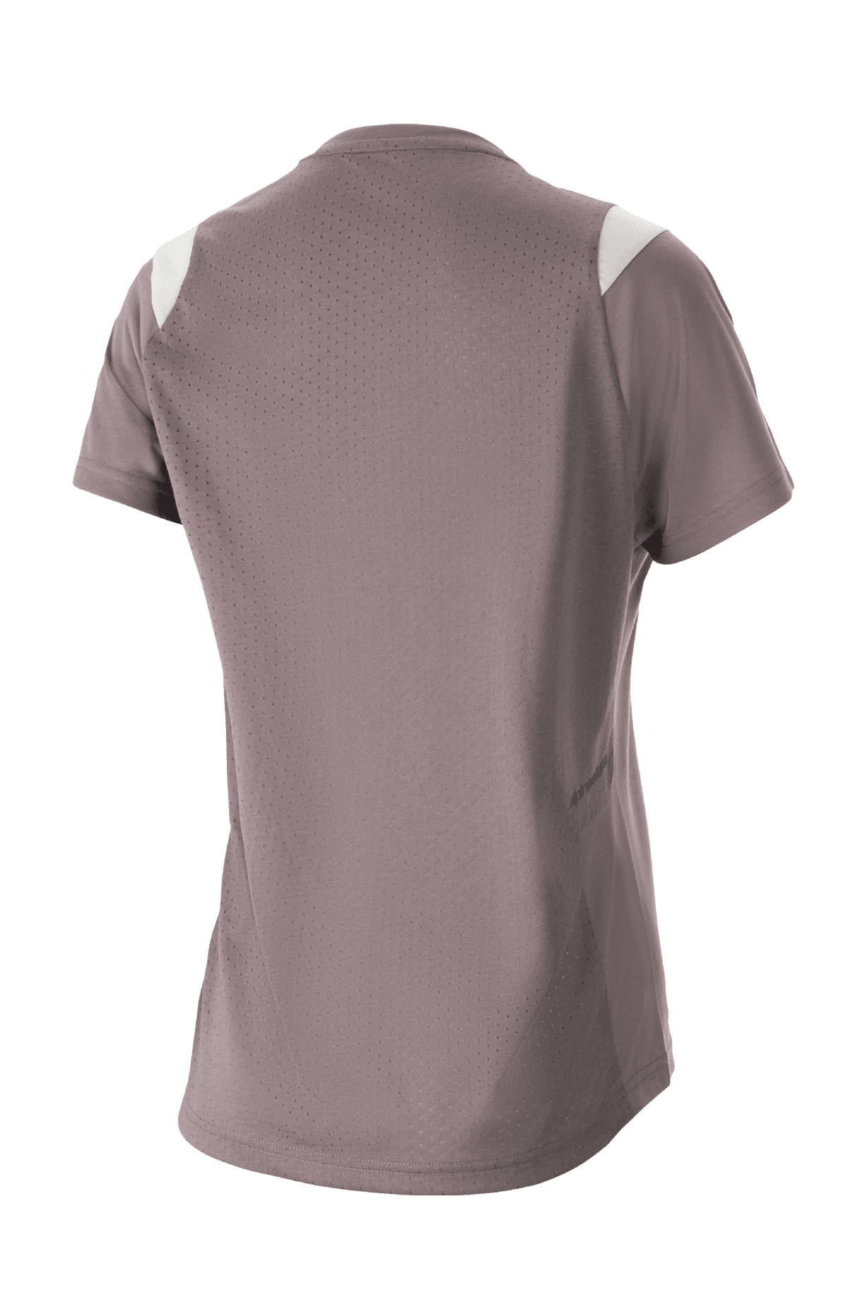 Alpinestars Stella Alps Escape kortärmad tröja för damer, Sparrow Gray med vita axeldetaljer, vy bakifrån som visar omfattande perforerad mesh för ventilation, fukttransporterande DriRelease-tyg, MTB-kläder för damer