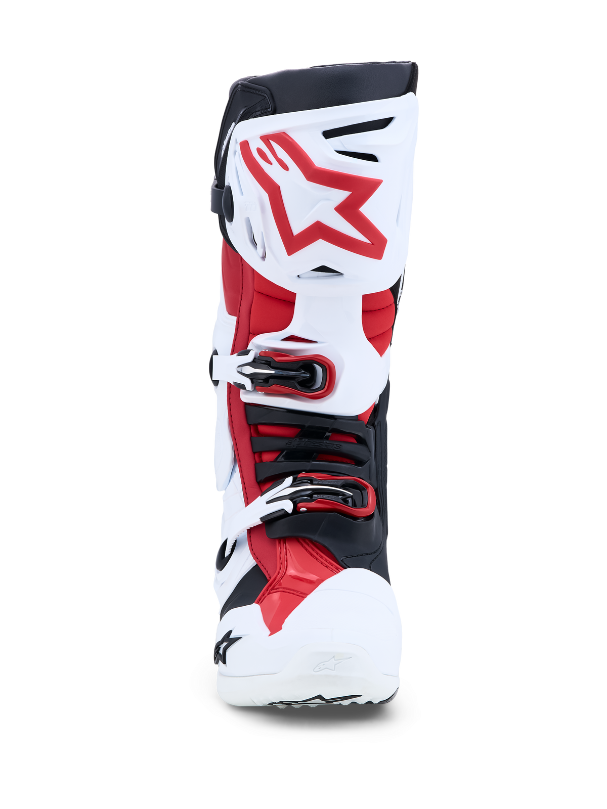 Alpinestars Tech-10 stövlar, motocross-stövlar för herr, vita och röda, med biomekaniskt fotledsstöd, CE-certifierade.