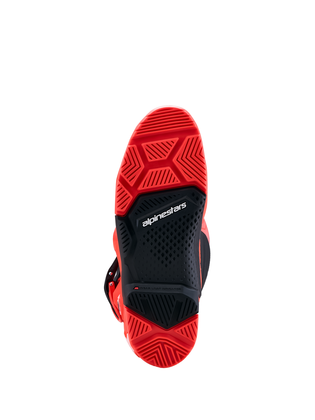 Alpinestars Tech 7 Enduro stövlar, greppvänlig röd och svart dual-compound-sula, specialdesignad för terrängkörning och enduroprestanda.