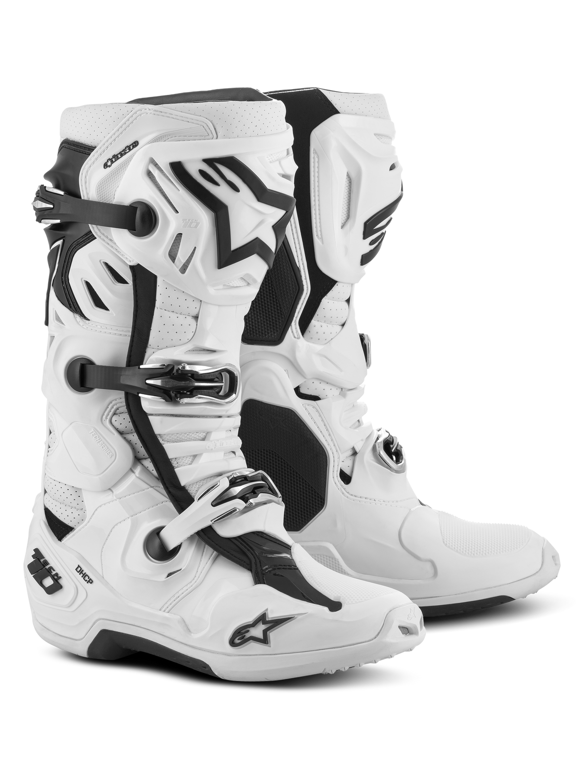Alpinestars Tech 10 Supervented-stövlar, motocrossstövlar, vita, med luftintag framtill, ventilerad skenbensplatta och justerbart spännessystem, högpresterande racingstövlar för terrängkörning