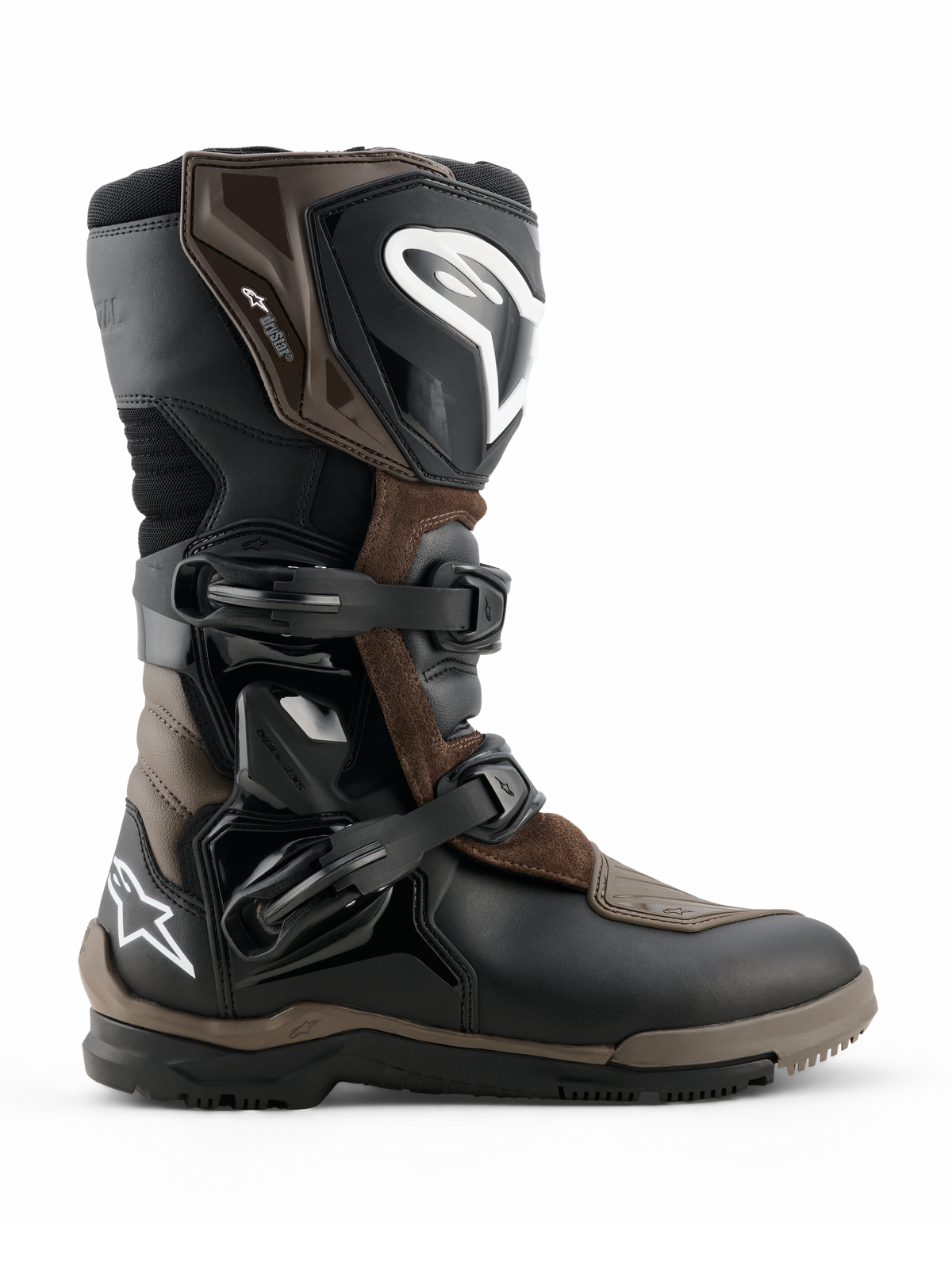 Alpinestars Corozal V2 Adventure Drystar stövlar, motorcykelstövlar för äventyrskörning, bruna och svarta, vattentät konstruktion med justerbara spännen, förstärkt skydd för vrist och skenben, robust mönstrad sula för grepp i all terräng