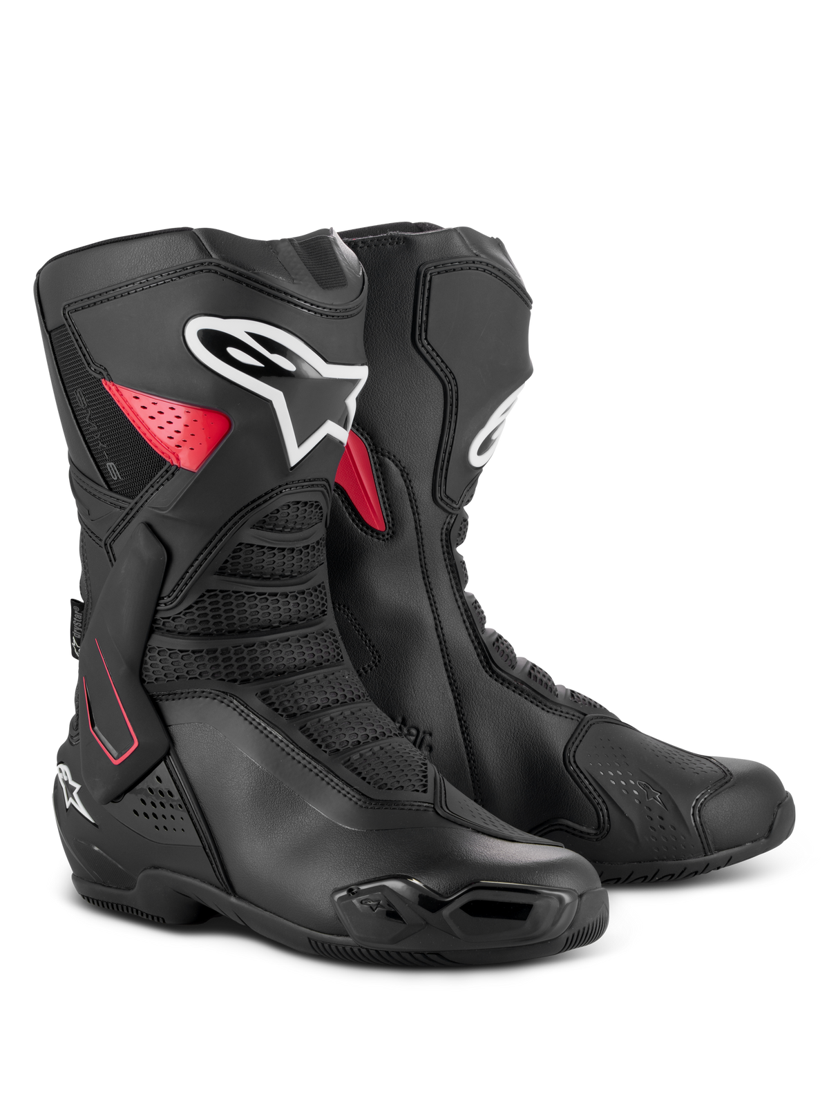 Alpinestars SMX-6 V3 Drystar-stövlar, vattentäta prestandastövlar, svarta och röda, med TPU-fotledsstöd, förstärkt skenbensplatta och mikrofiberkonstruktion för bana och gata