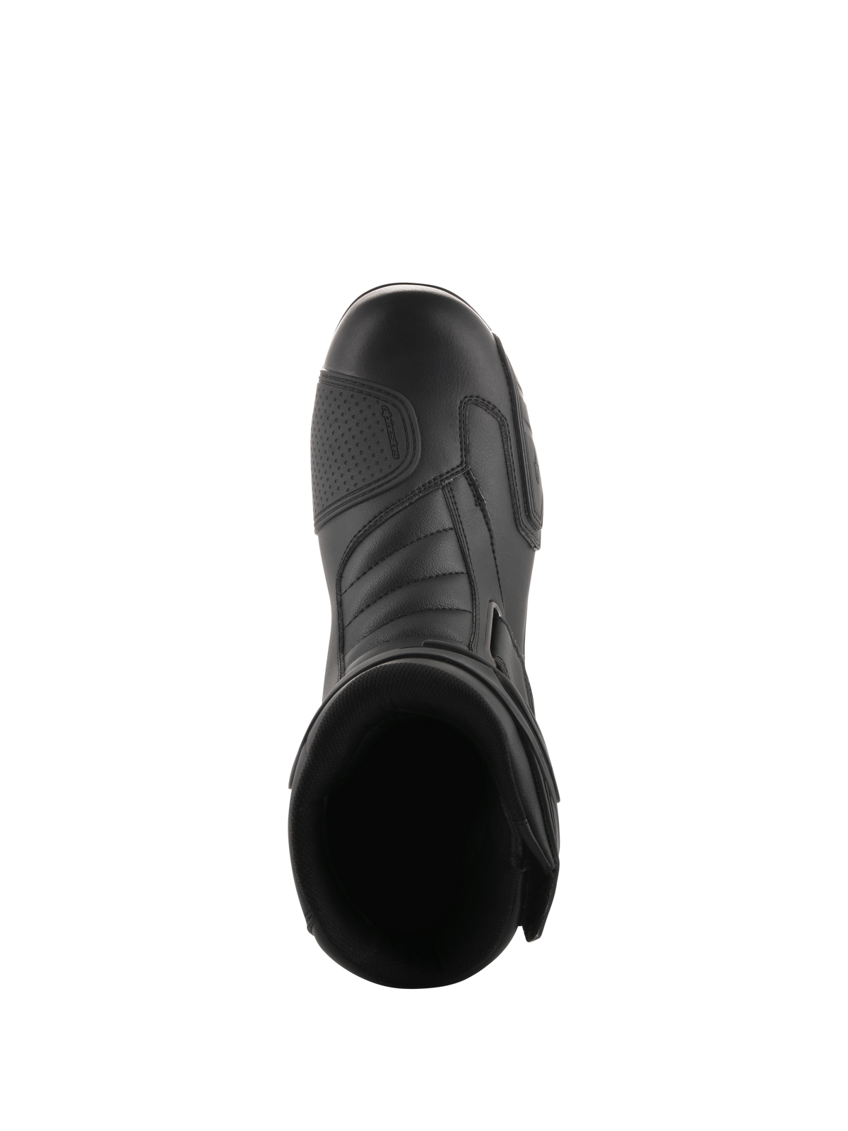 Alpinestars Radon Drystar® Boots, Black, top-down view of motorcycle touring boots featuring a reinforced shift pad and ergonomic toe box, sleek synthetic material for waterproof all-season performance