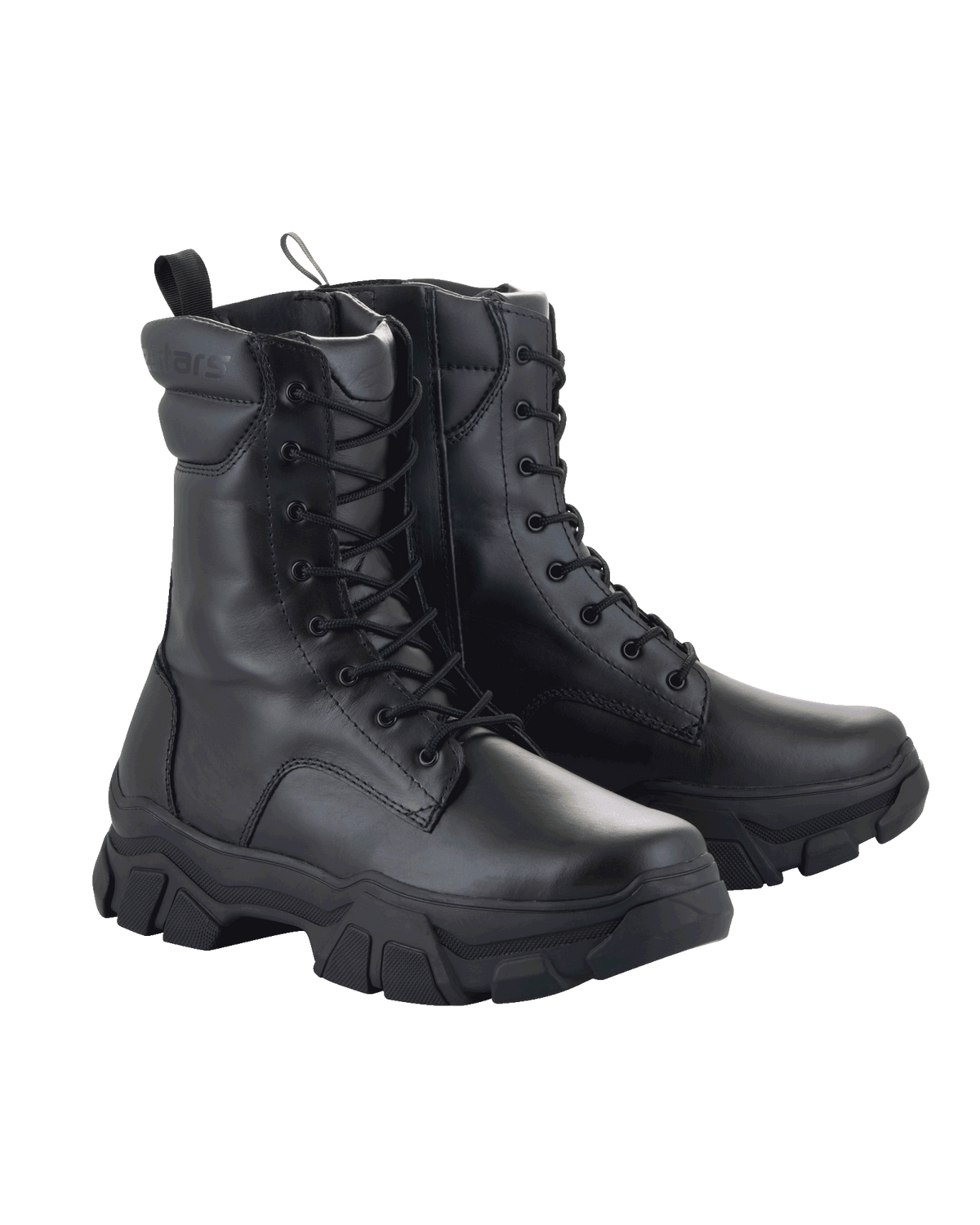 Alpinestars Ava Women Boots, Urban Motorcycle Boots, Black, full-grain leather construction, chunky elevated rubber sole, lace-up front with side zipper, rugged utilitarian style
