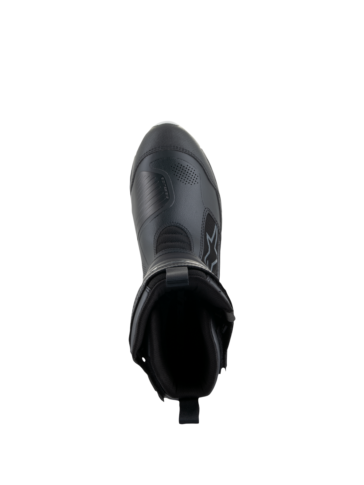 Alpinestars Women Stella RT-7 Touring Drystar® Boots, Black, top-down view showing the boot opening and interior lining, advanced microfiber and textile construction for adventure touring.