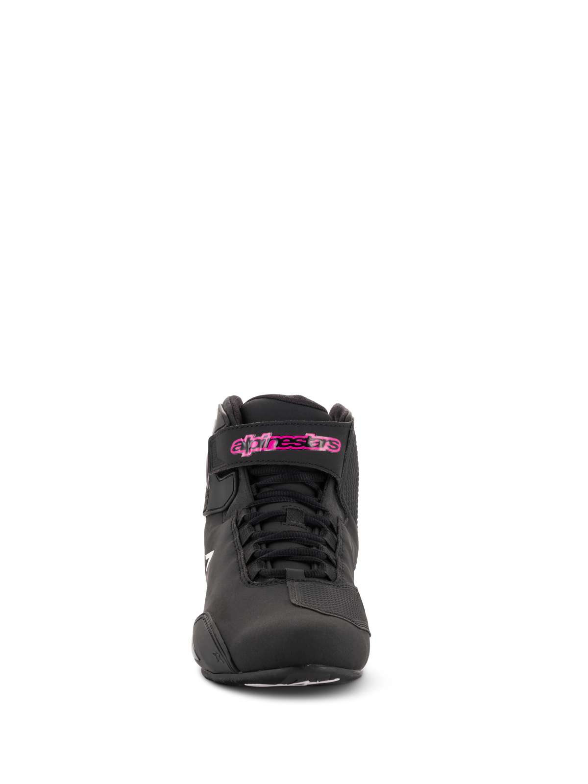 Alpinestars Stella Sektor-skor för damer, motorcykelskor, svart fuchsia, frontvy, med mikrofiberkonstruktion, svarta skosnören och en fuchsiafärgad logotyp på ankelremmen, smidig sportinspirerad design.