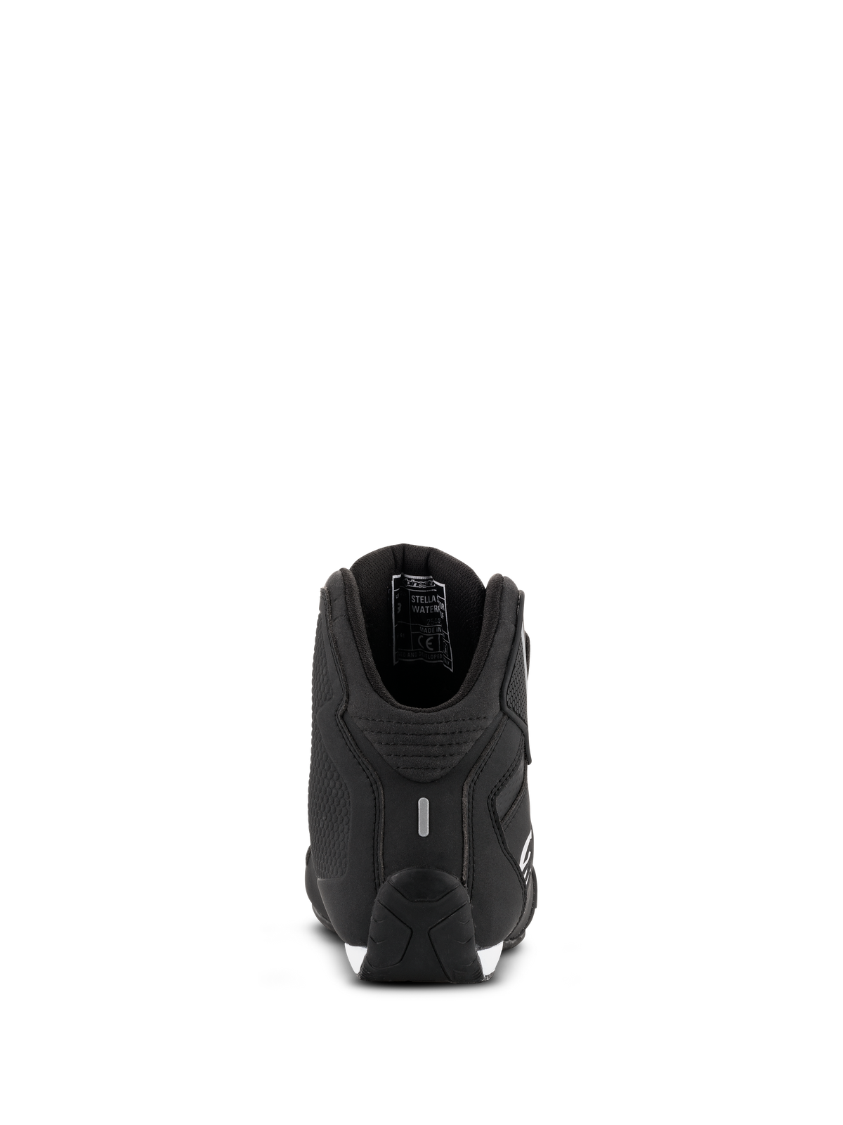 Alpinestars Stella Sektor Waterproof skor för dam, motorcykelskor, Black Silver, bakifrån med förstärkt häl och reflekterande detalj, lätt mikrofiberkonstruktion med vattentätt membran