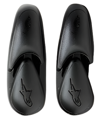 Alpinestars Super SMX 3 Slider, ett par utbytbara tå-sliders för motorcykelstövlar, svarta, matt finish med präglad Alpinestars stjärnlogotyp, reservdel till SMX-3-stövlar