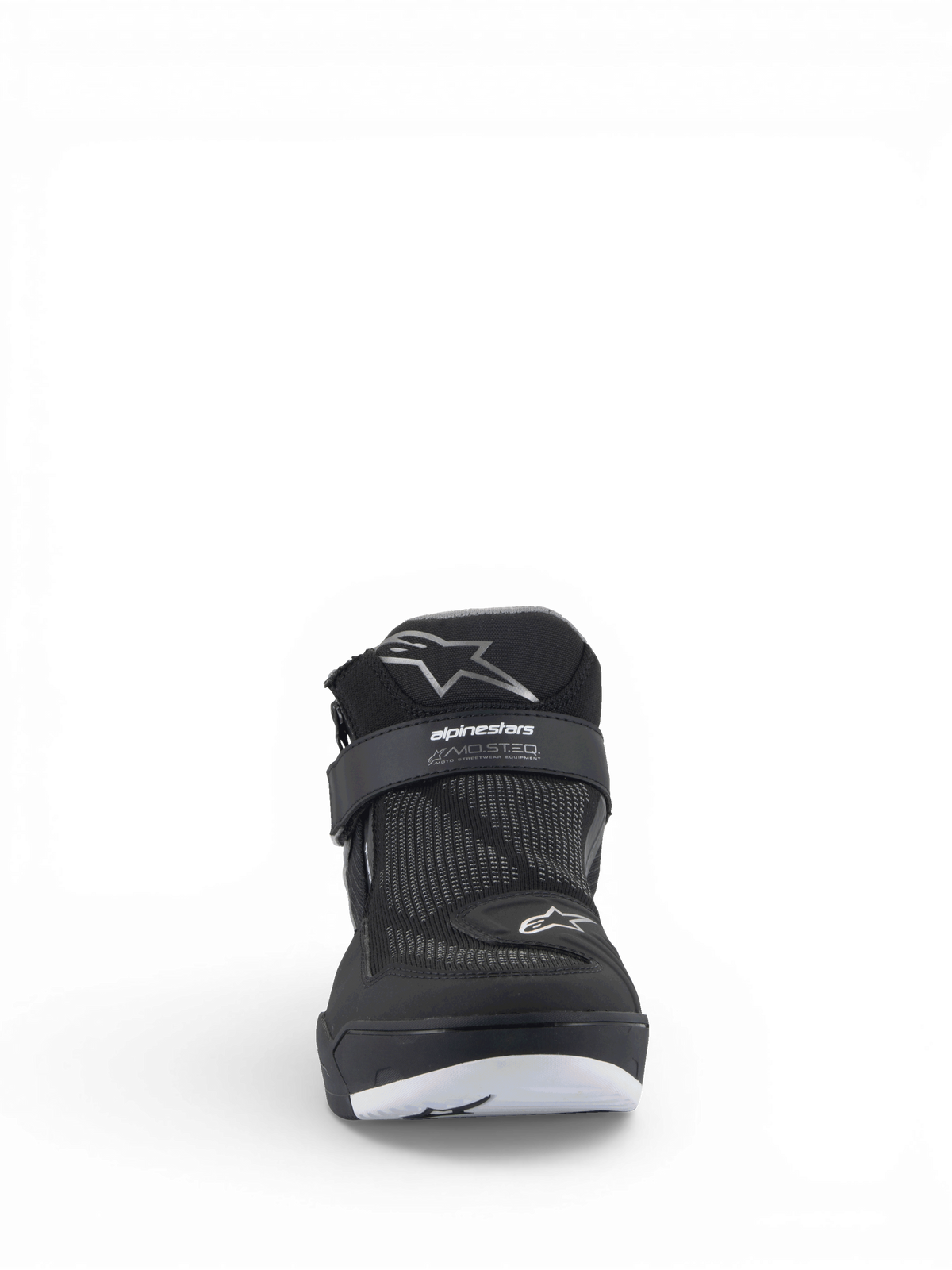 Alpinestars Speedflight Street skor, urbana motorcykelskor för herr, svarta, stickad mesh med MO.ST.EQ.-logotyp på remmen.