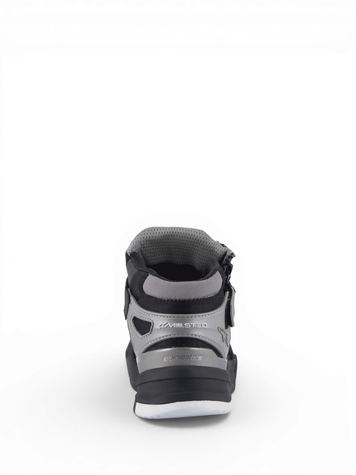 Alpinestars Speedflight Street skor, urbana motorcykelstövlar i svart och gun metal, vy bakifrån med ankelskydd.