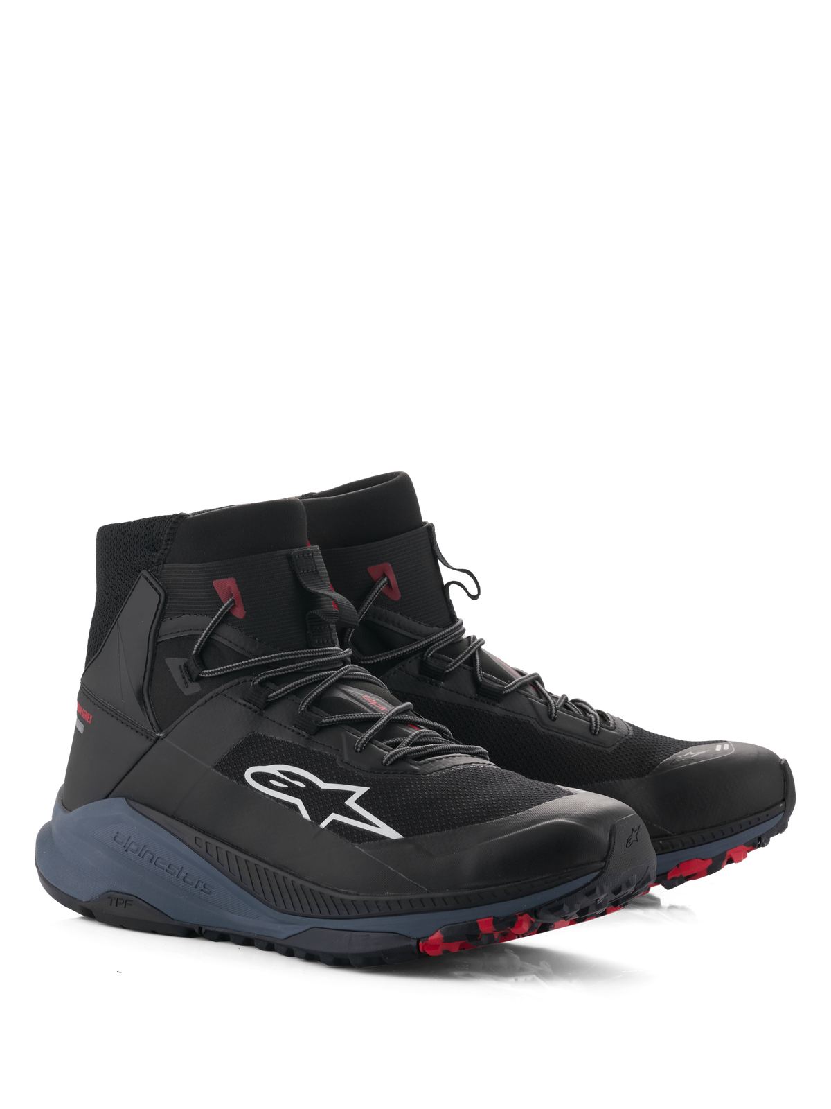 Alpinestars Speedforce XR motorcykelstövlar, urbana mc-stövlar för män, svarta och röda, TPU-skydd för fotleden, CE-certifierade.