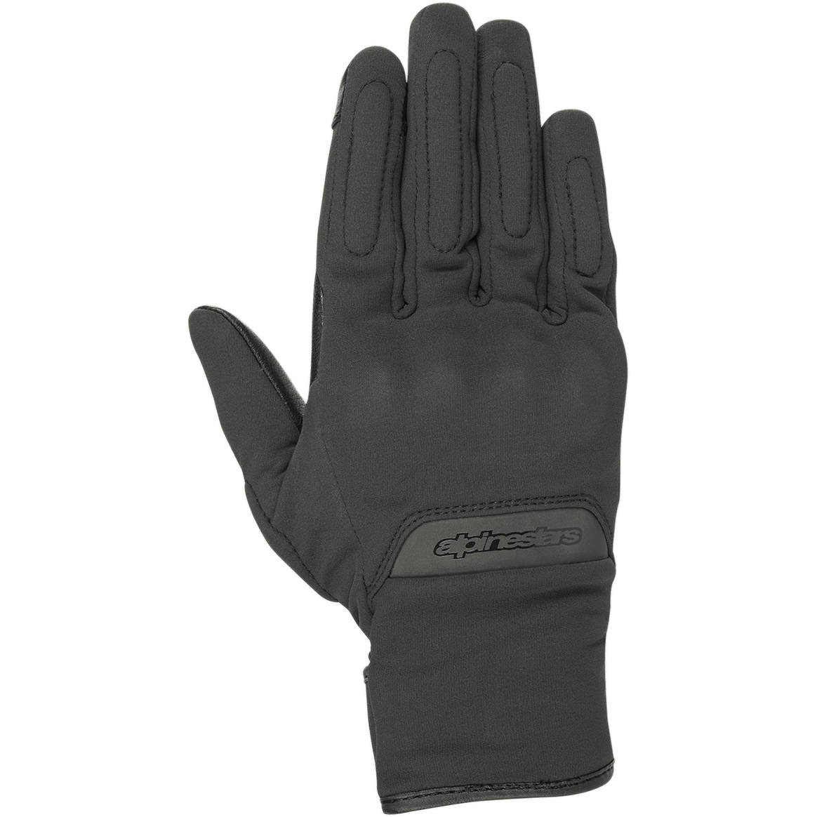 Alpinestars Stella C1 Windstopper V2-handskar, urbana motorcykelhandskar för dam, svarta, vy från ovansidan, med diskret integrerat knogskydd, präglad logotyp på manschetten och vindtät GORE-TEX Windstopper-textil