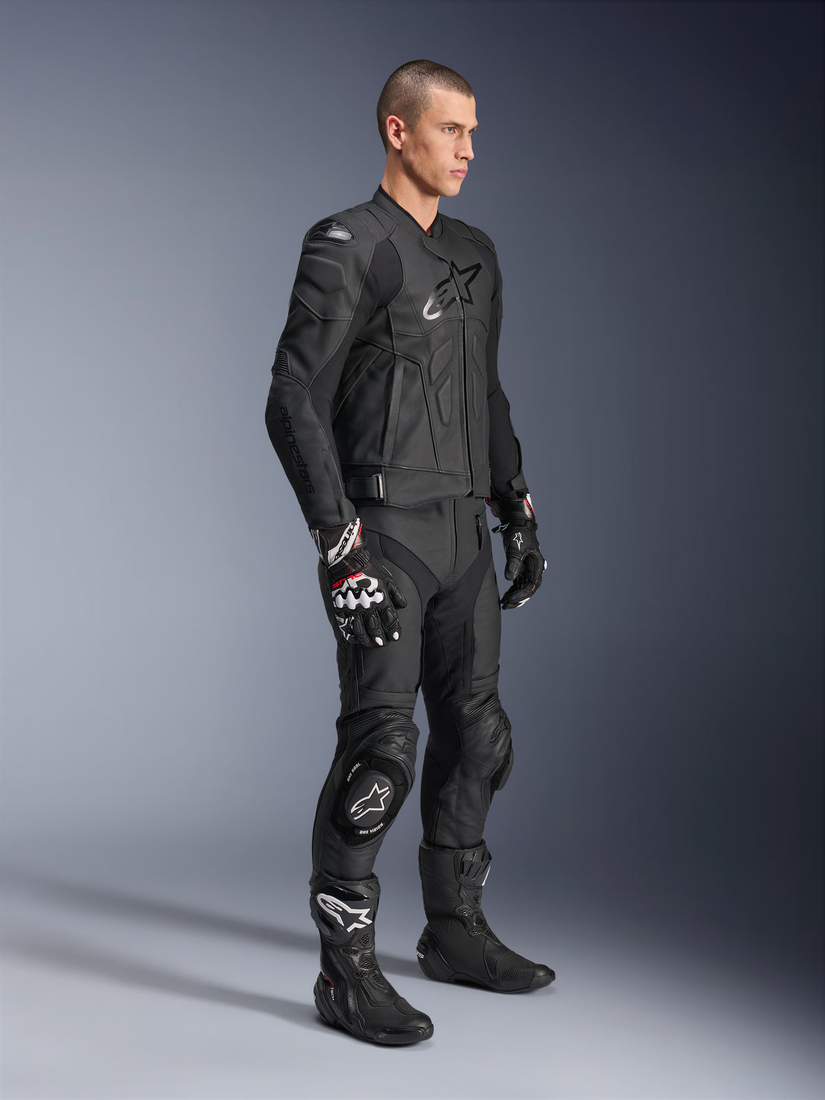 Alpinestars Dusk Leather Jacket, Black bovine leather sport jacket for men, ergonomic road riding design.